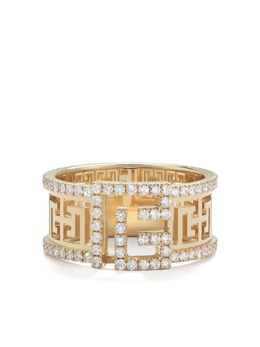 18kt yellow gold Labyrinth frieze pave diamond ring - 1
