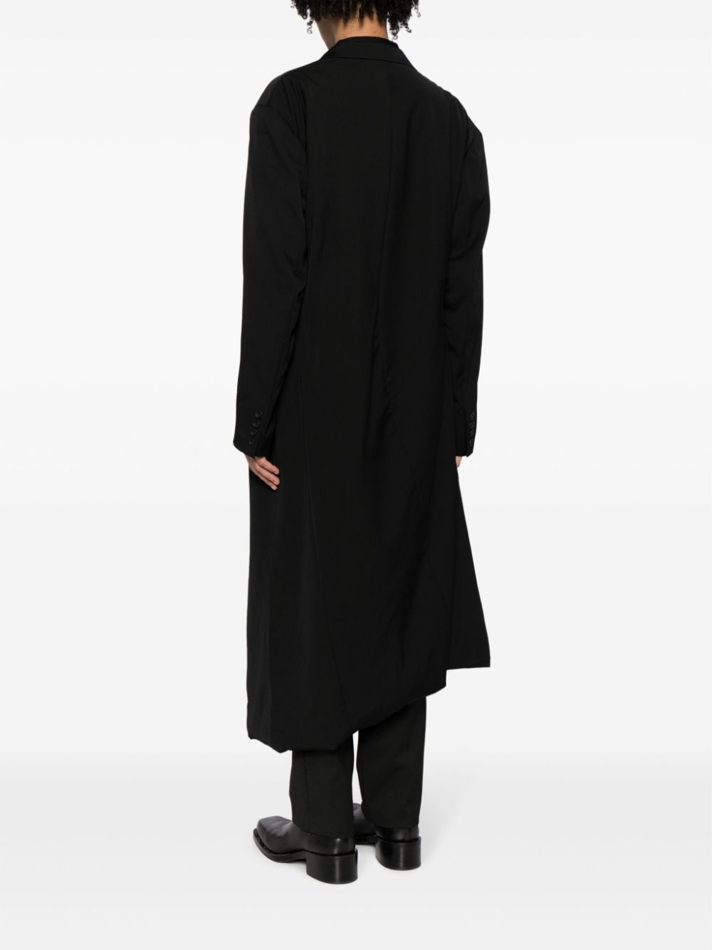 asymmetric striped-lining wool coat - 4