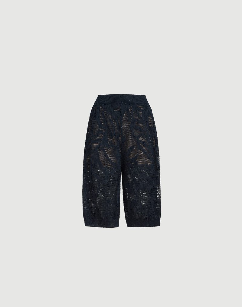 Dazzling water lillies Bermuda shorts in linen and cotton 1