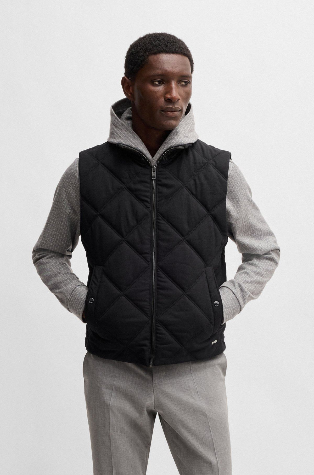 DIAMOND-QUILTED GILET WITH RIBBED-COTTON TRIMS - 5