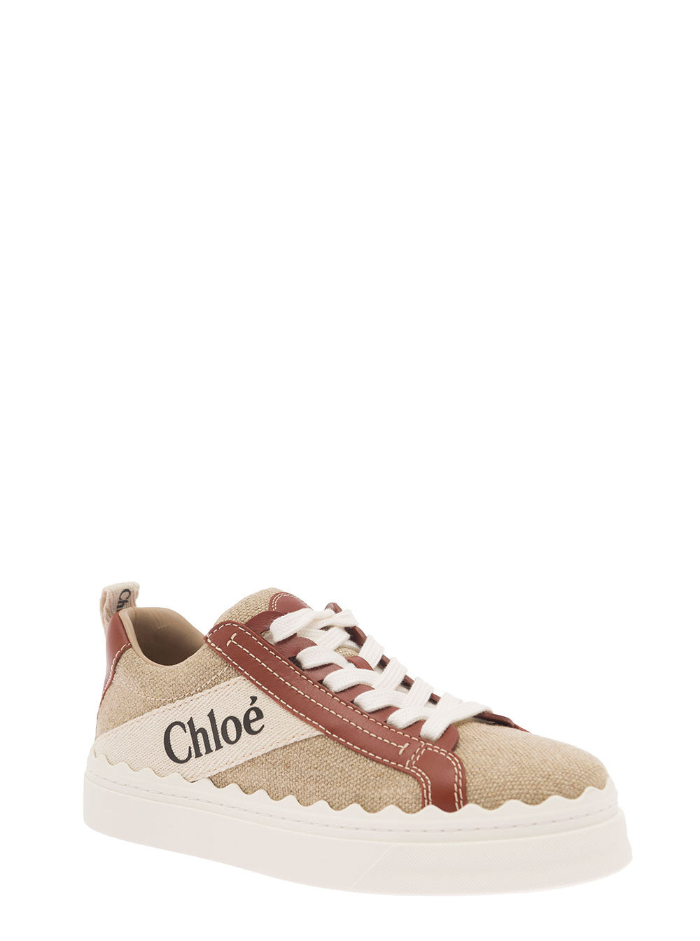 Chloé Women 'Lauren' Beige Low Top Sneakers With Logo Detail And Brown Leather Trim In Canvas Woman - 2