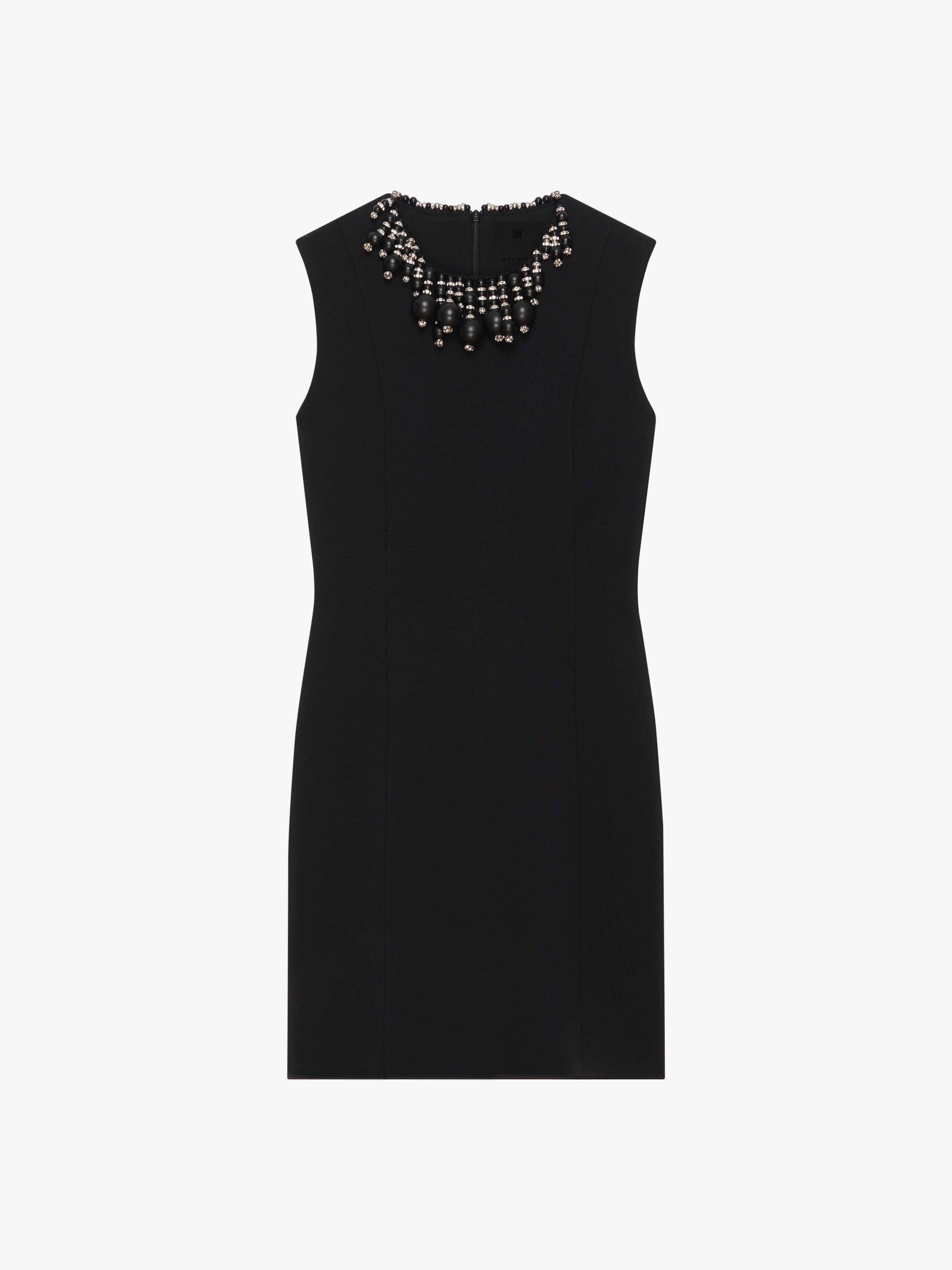 MINI DRESS IN VISCOSE WITH PEARL EMBROIDERY - 1