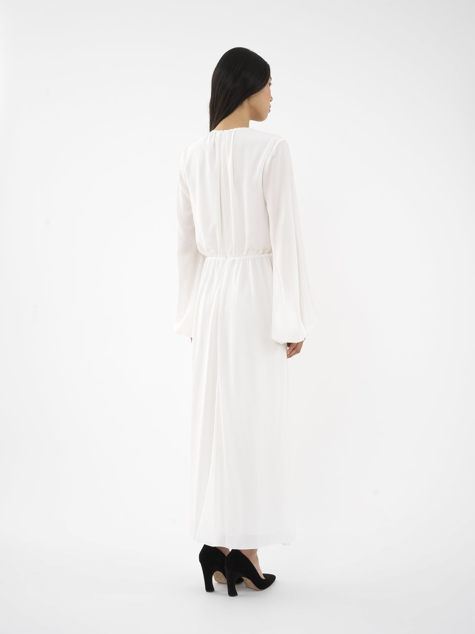 SCOOP-NECK LONG FLARED DRESS - 5