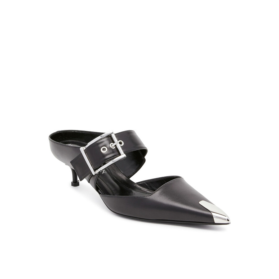 Alexander Mcqueen Buckle Strap Pointed Toe Silver Hardware Leather Sandals - 2
