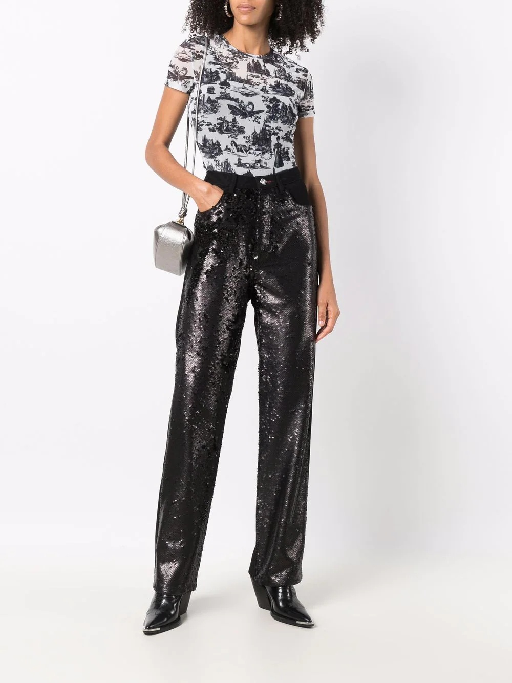 high-waisted sequined jeans - 2