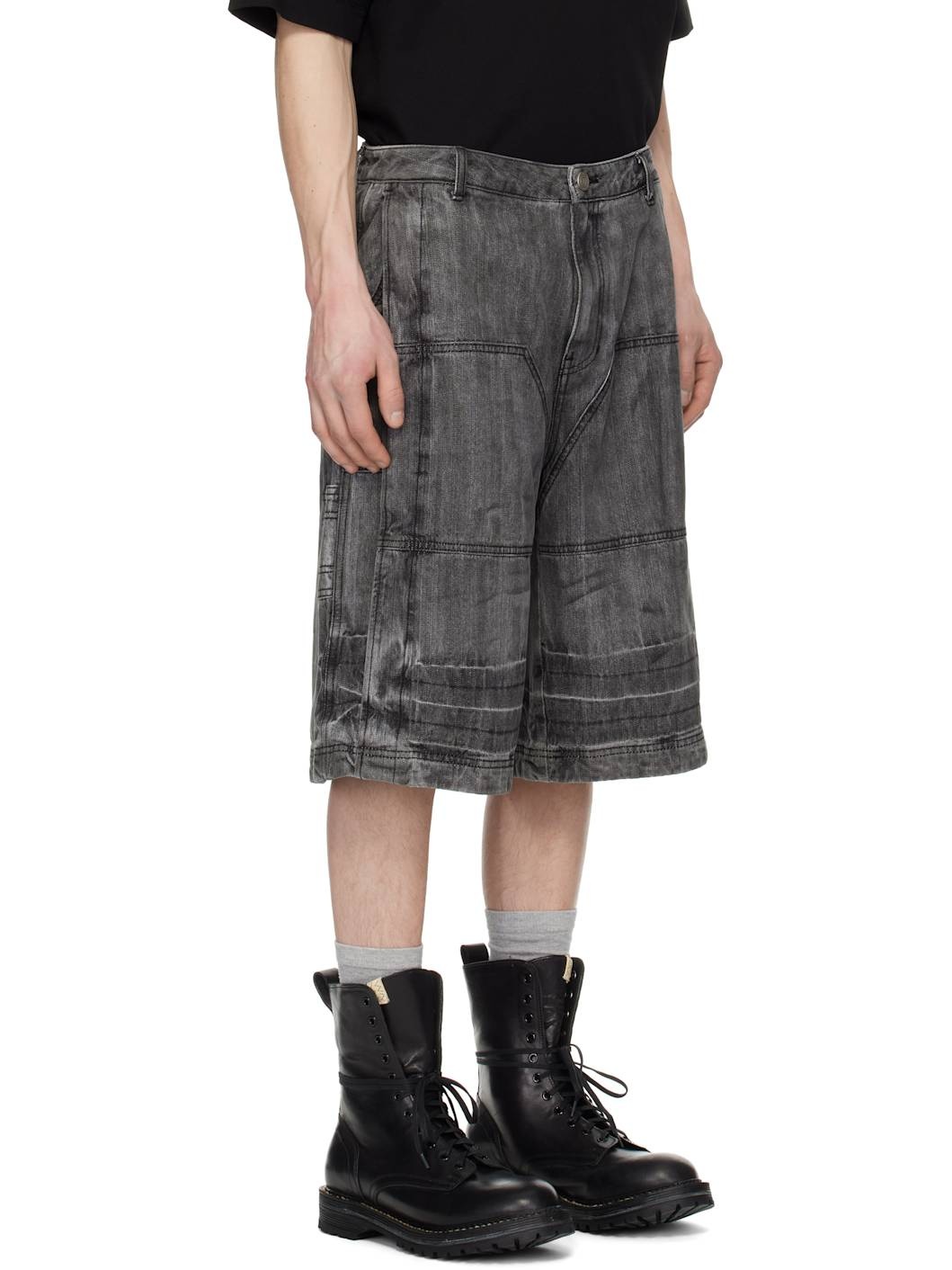 Juun. J Gray Washed Long Denim Shorts - 2