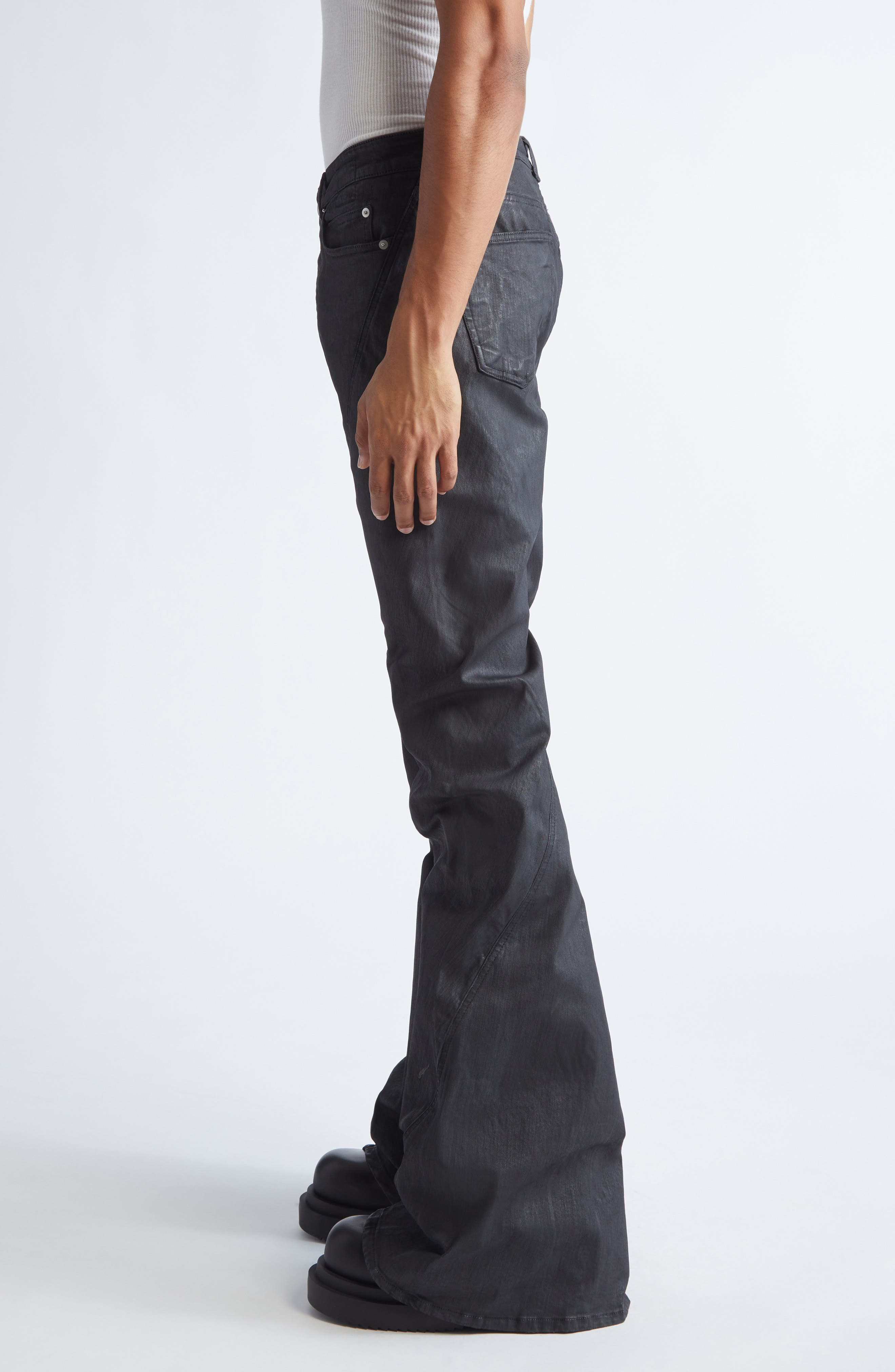 Rick Owens DRKSHDW Bias Waxed Bootcut Jeans in Black Wax at Nordstrom - 4