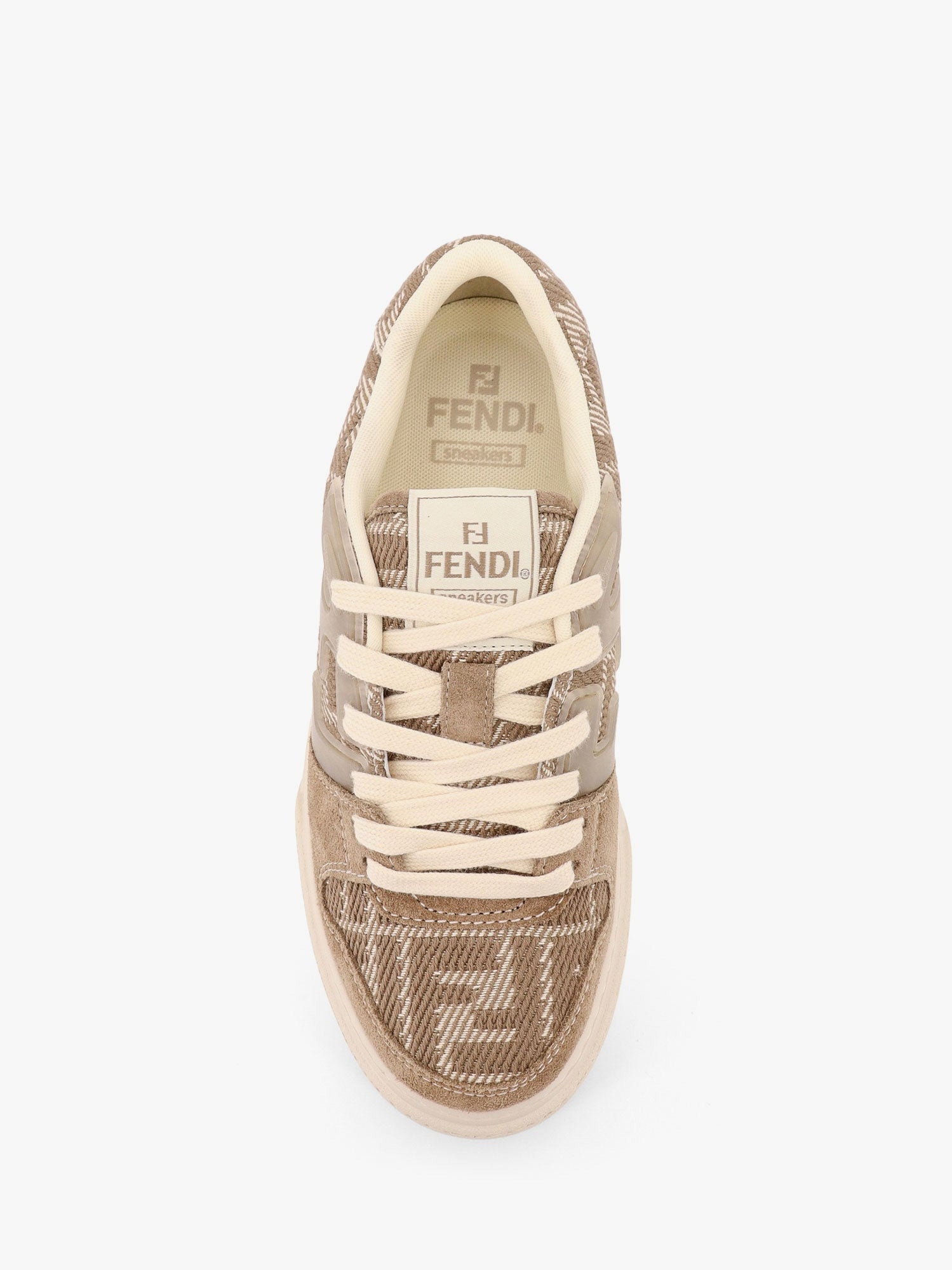 FENDI Match canvas and suede low-top sneakers フェンディ Fendi Match Canvas And Suede Low-top Sneakers In Beige