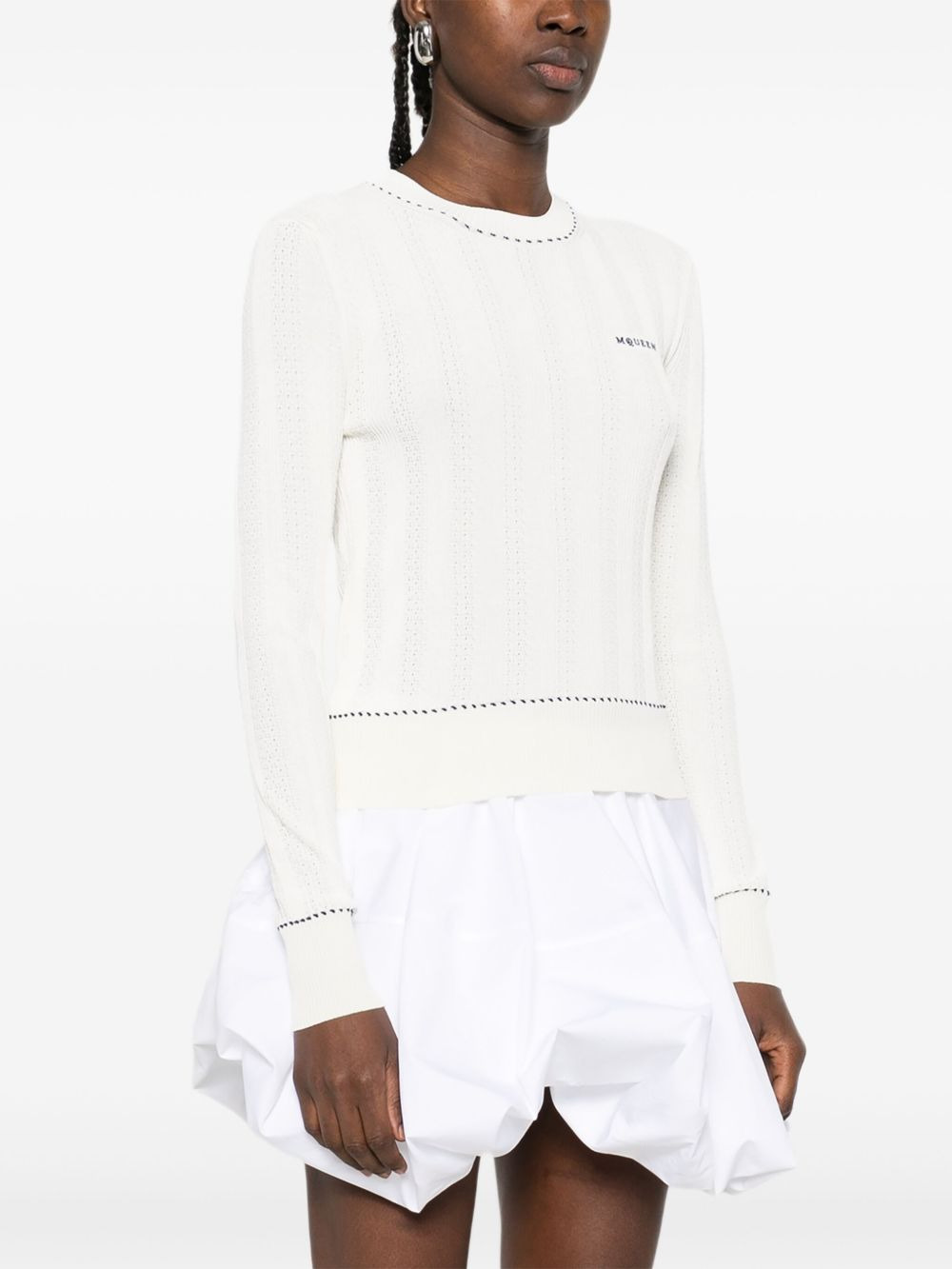 logo-embroidered ribbed-knit top - 3