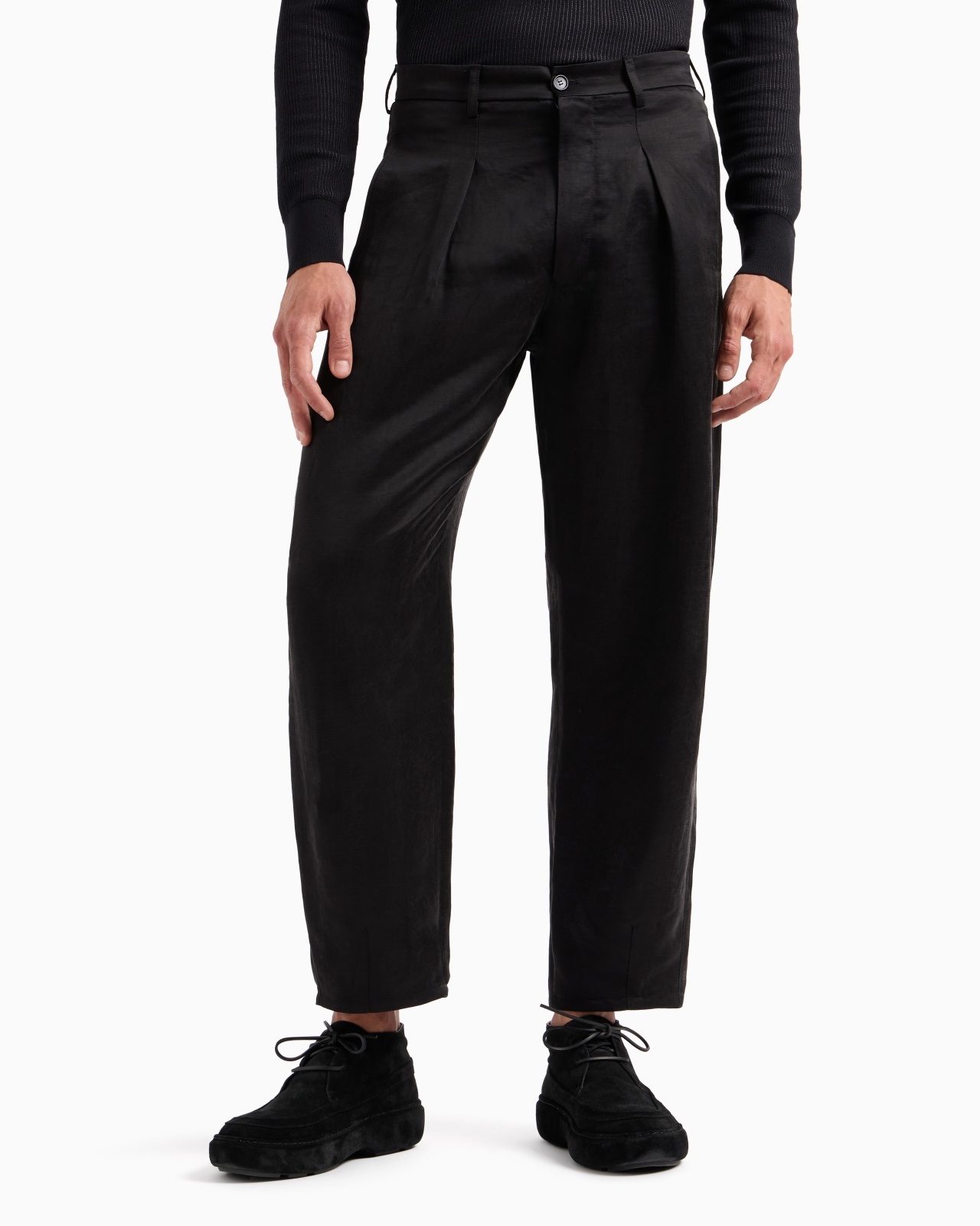 FADED LYOCELL AND LINEN CANVAS ONE-PLEAT TROUSERS - 4
