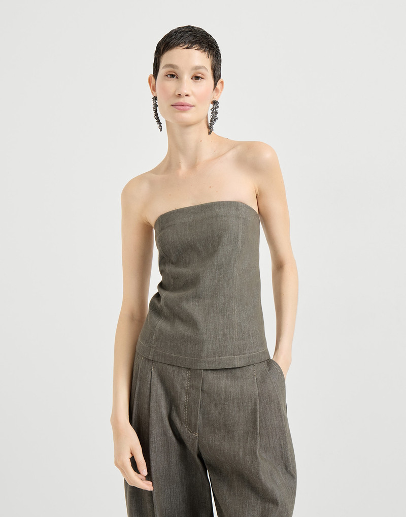 Cotton denim-effect twill bandeau top 2