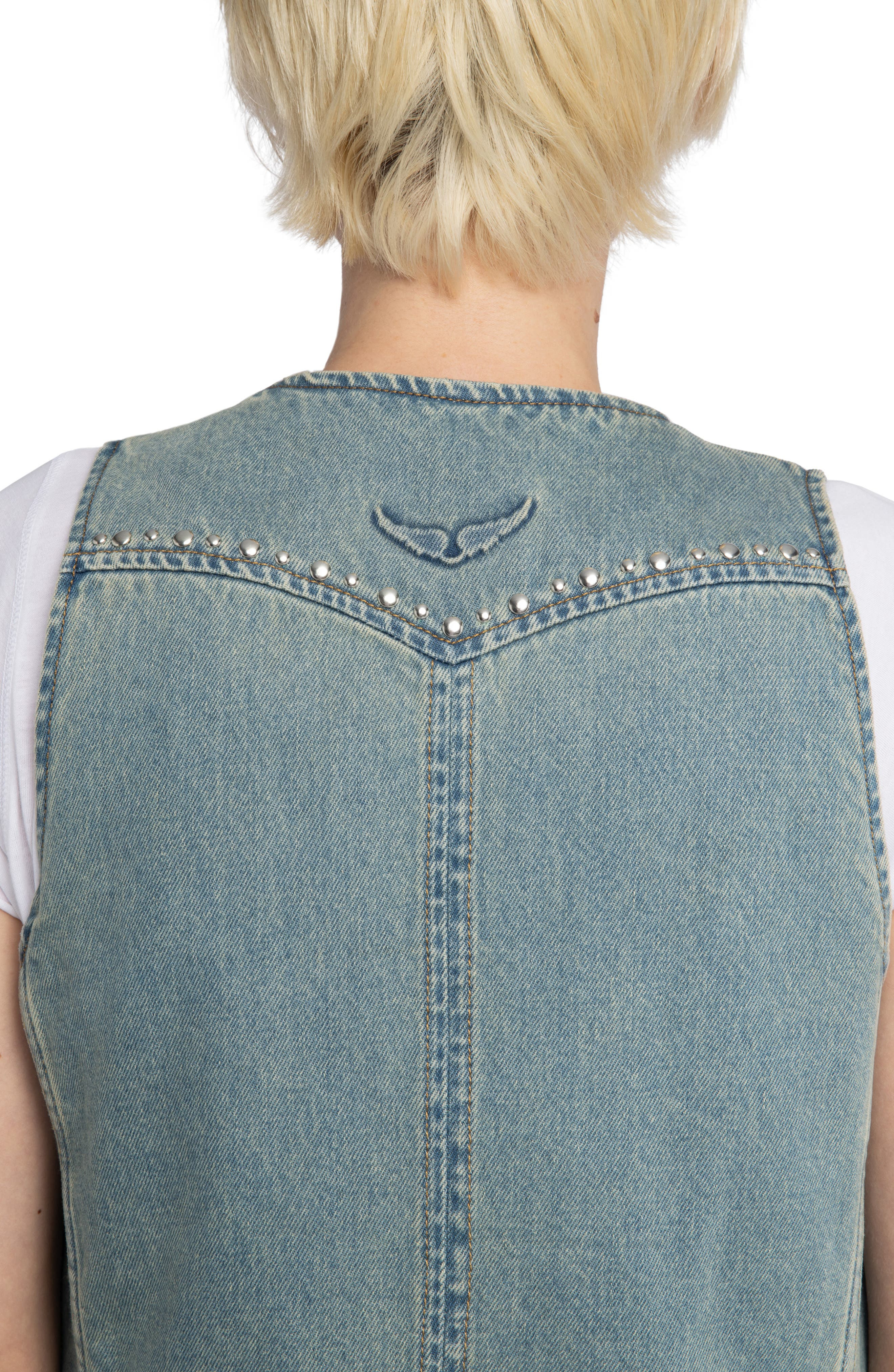 Zadig & Voltaire Stud Detail Denim Vest in Light Blue at Nordstrom - 7