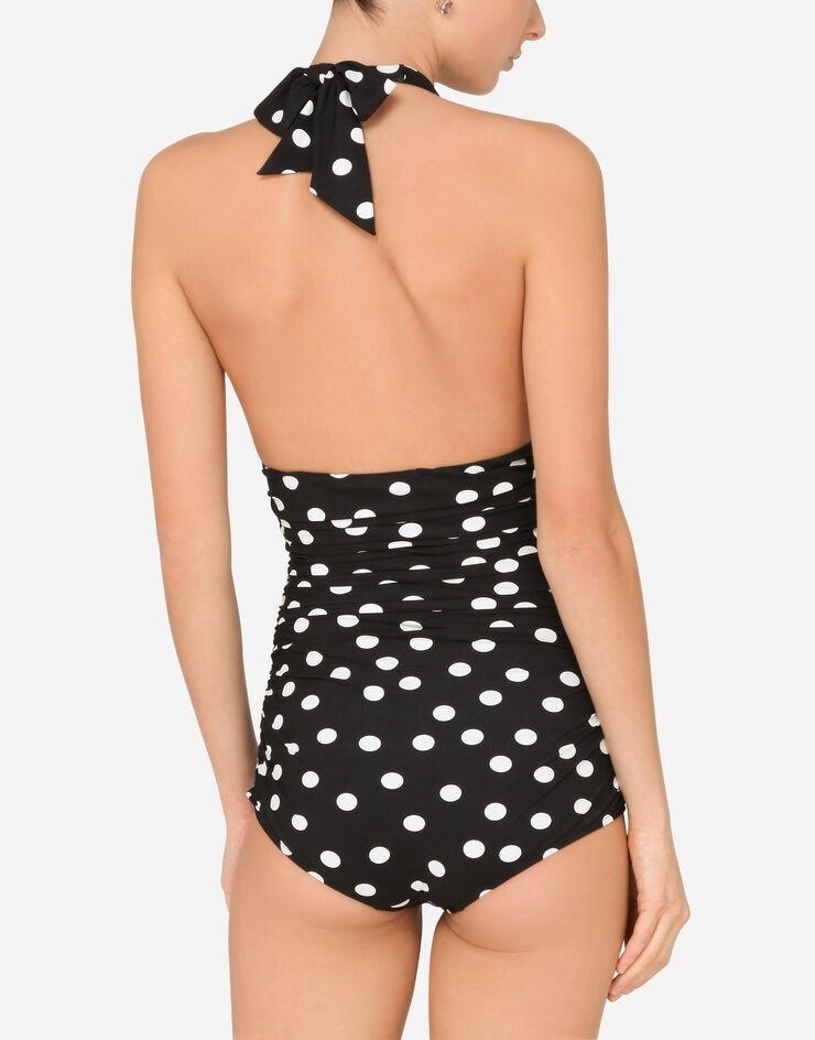 Polka-dot print one-piece swimsuit with plunging neckline - 5