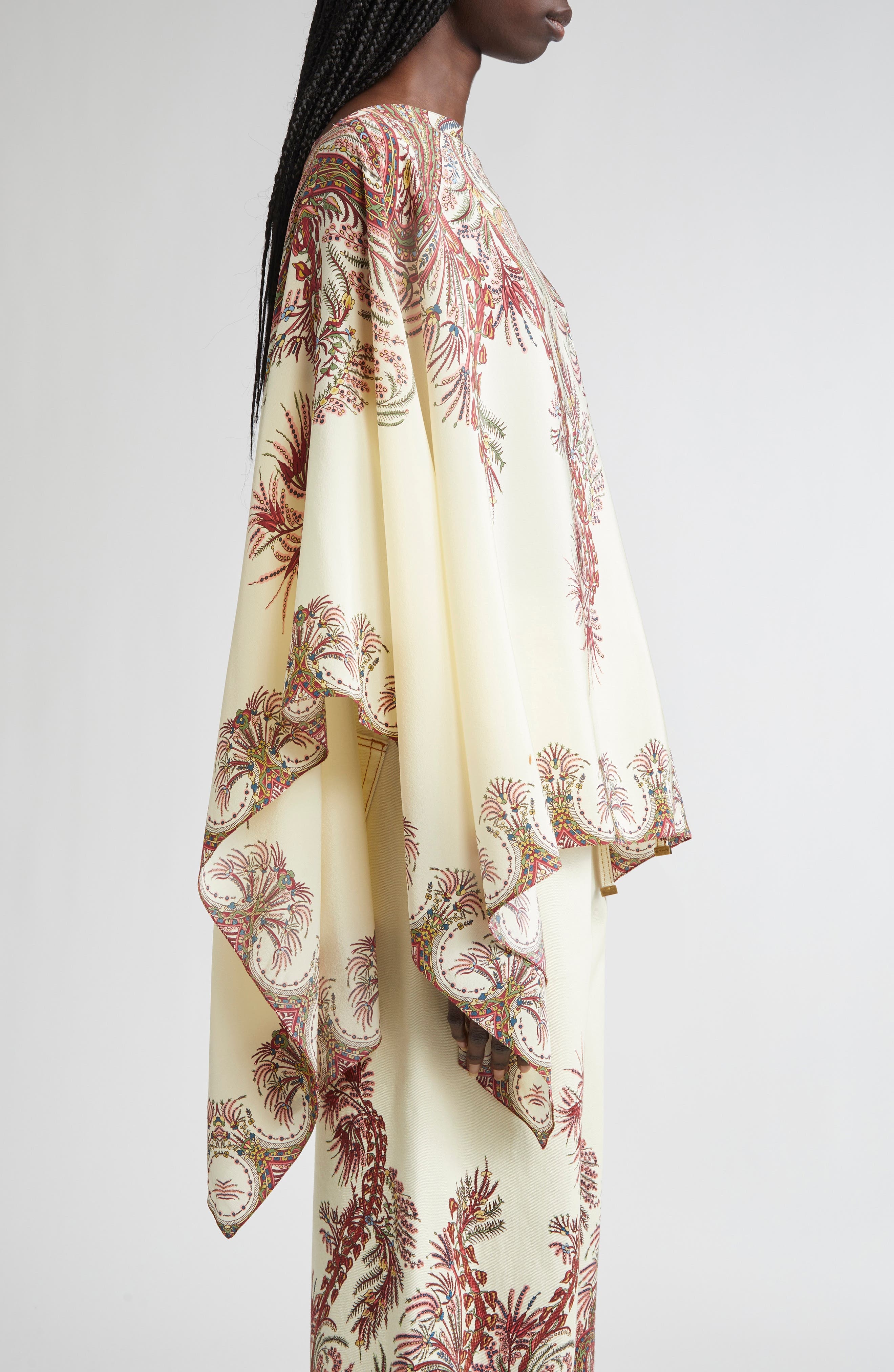Etro Paisley Border Silk Poncho Top in Stampa F.do Bianco at Nordstrom - 4