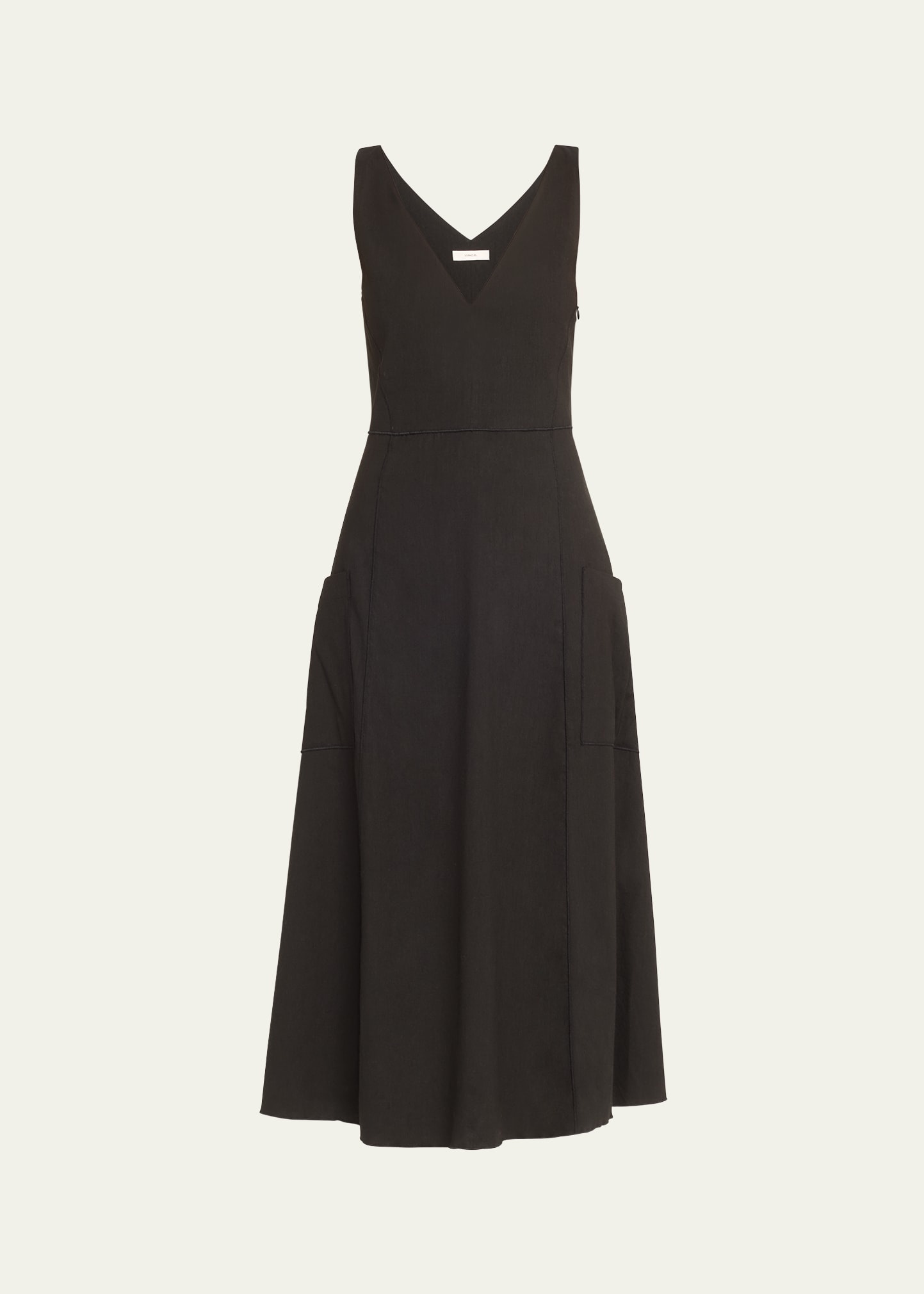 V-Neck Pocketed Sleeveless Midi Dress - 1