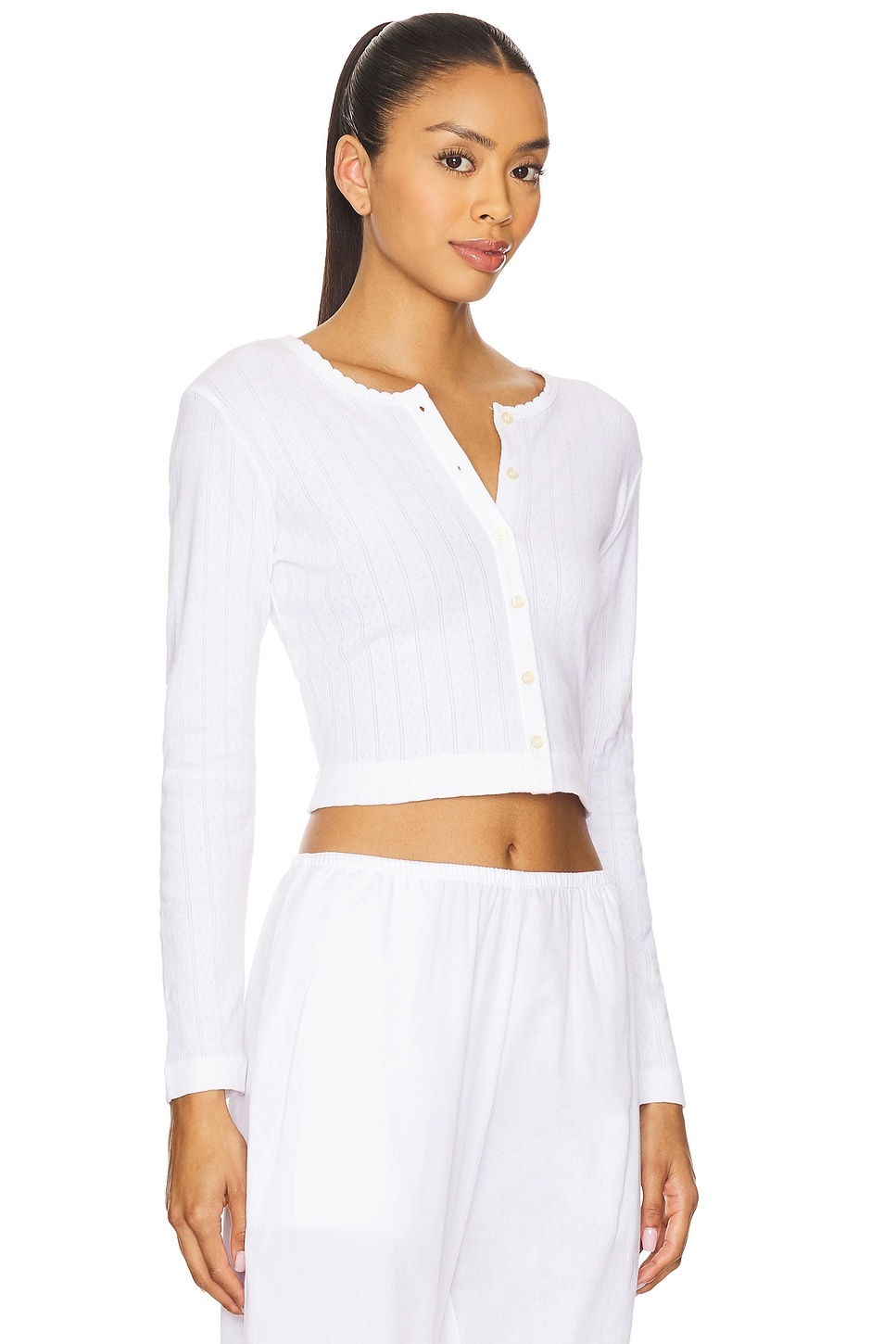 Pointelle Crop Cardigan - 2