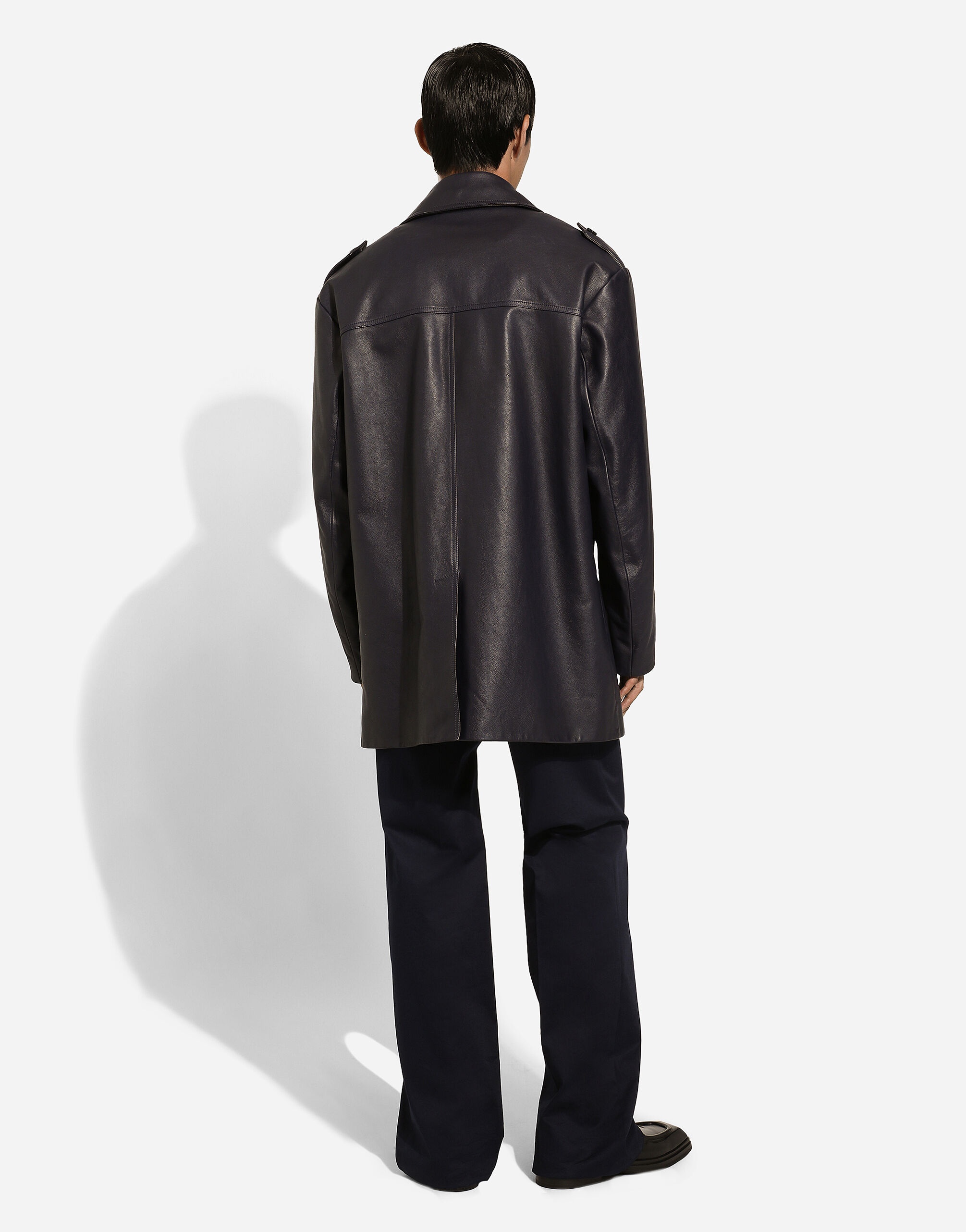 Double-breasted leather pea coat - 3
