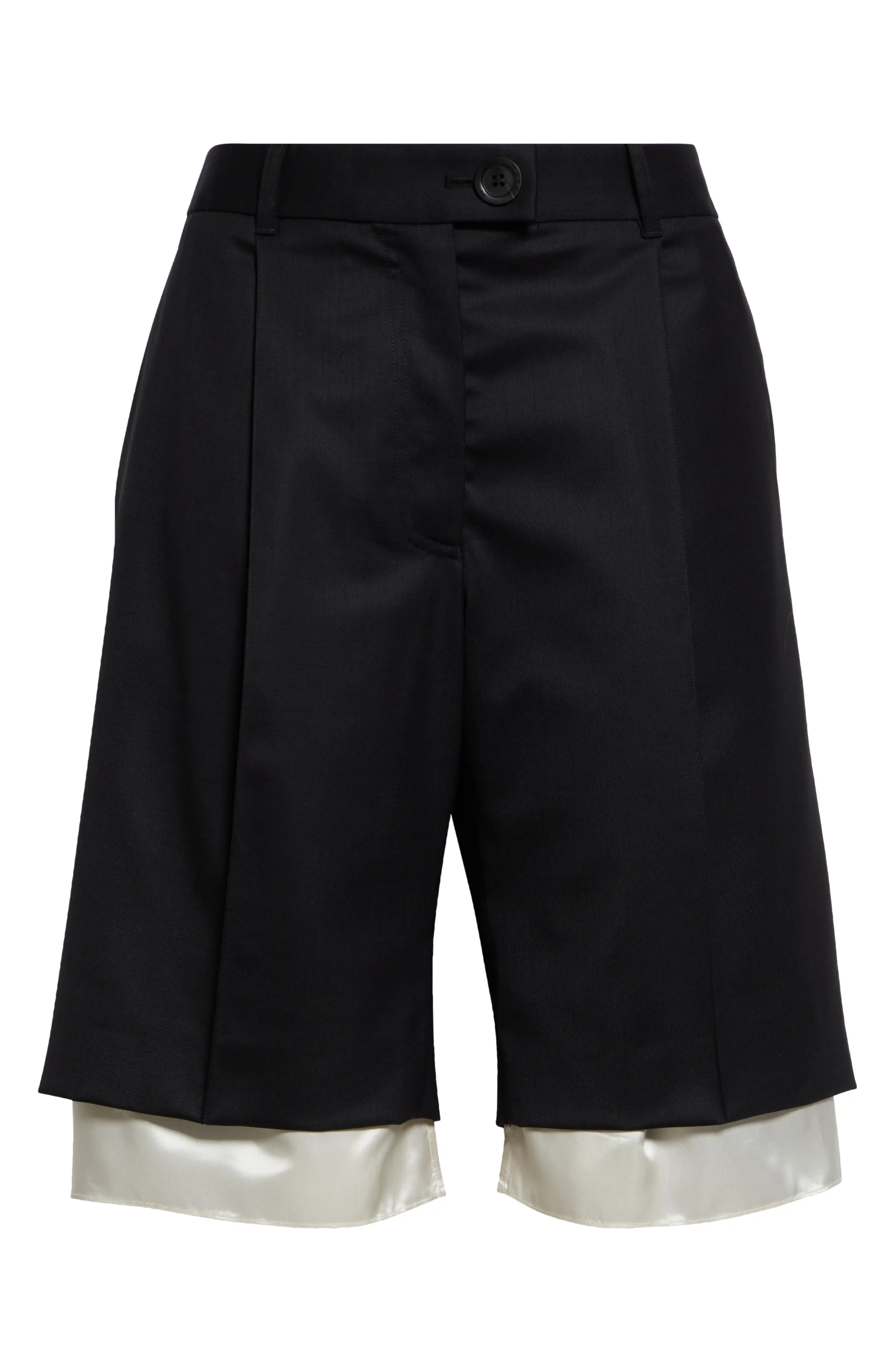 Peekaboo Lining Tailored Stretch Wool Shorts in Black/Ivory - 6