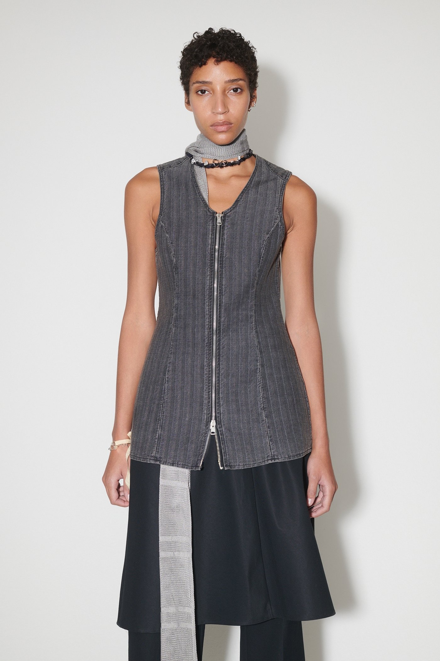 Our Legacy Biker Zip Vest Washed Grey Torino Stripe | REVERSIBLE