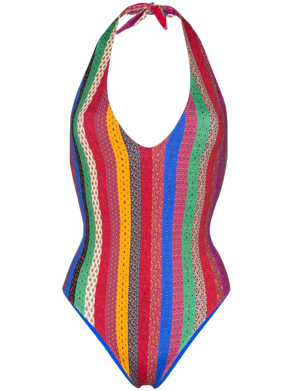 striped metallic halterneck swimsuit - 1