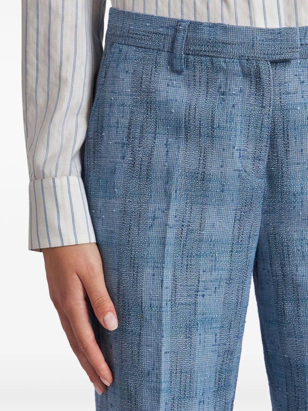 Etro Women Slubbed Check Motif Linen-Blend Trousers - 3