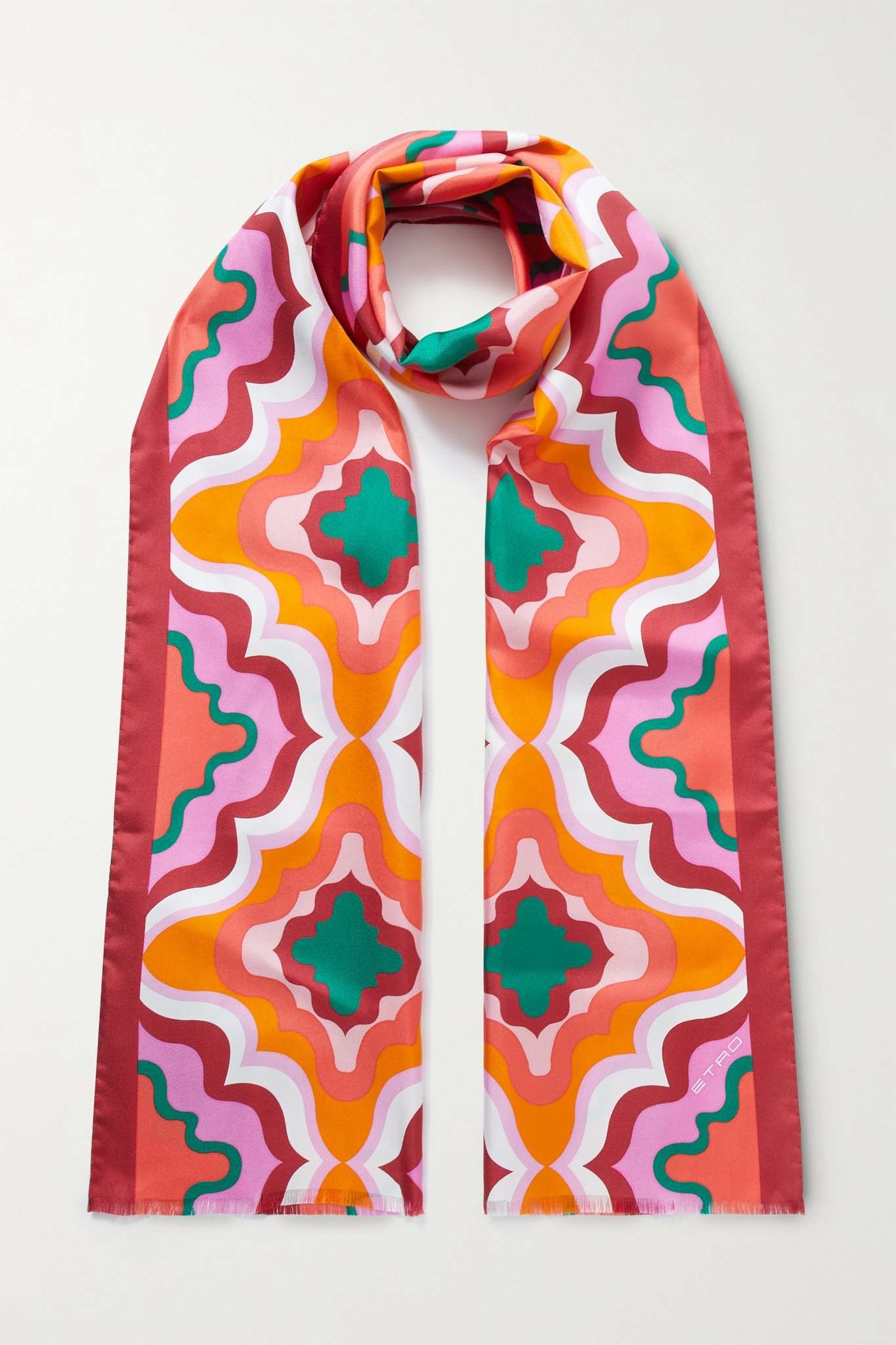 Fringed printed silk-twill scarf - 1