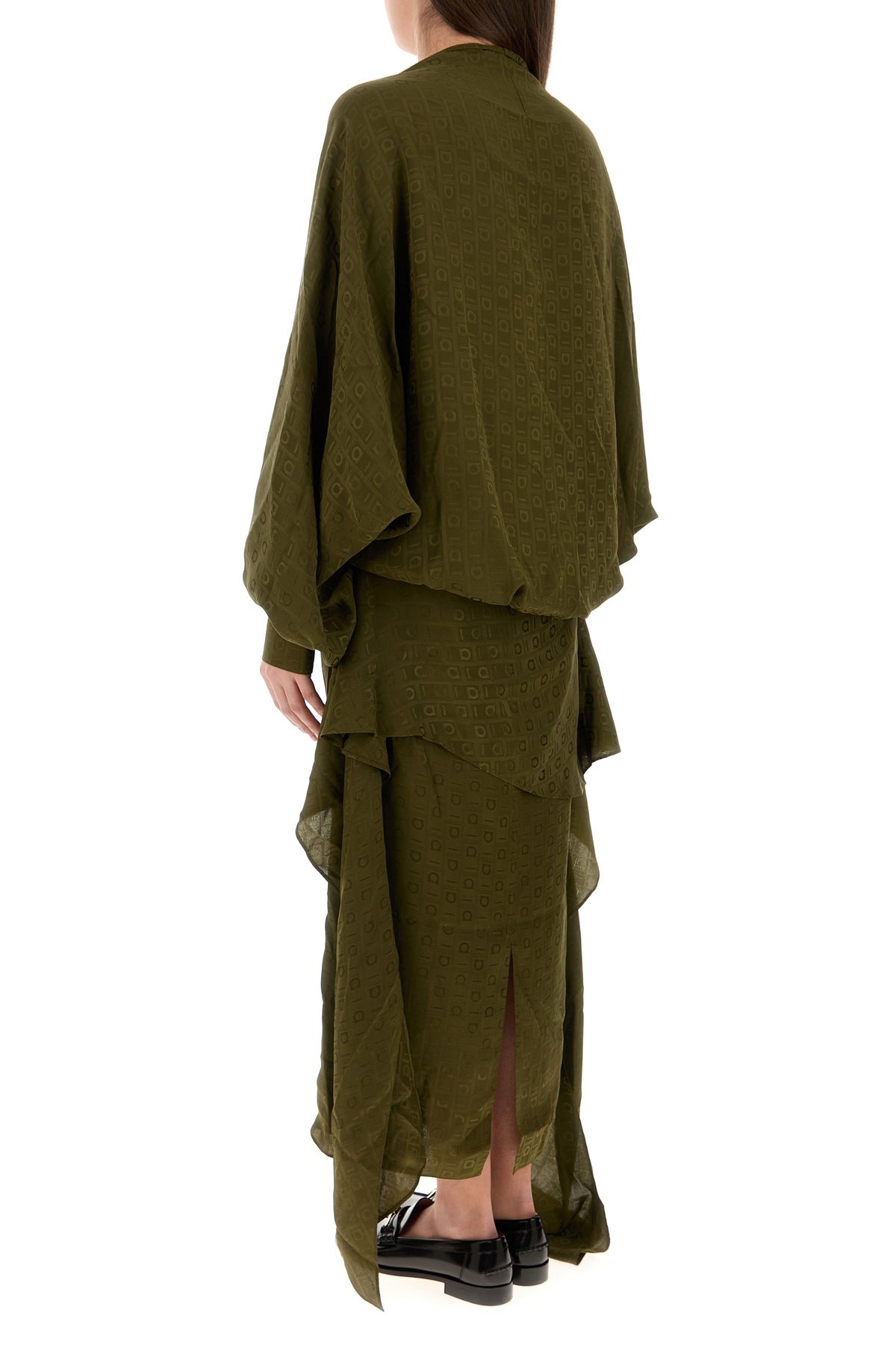 Olive green silk dress - 4