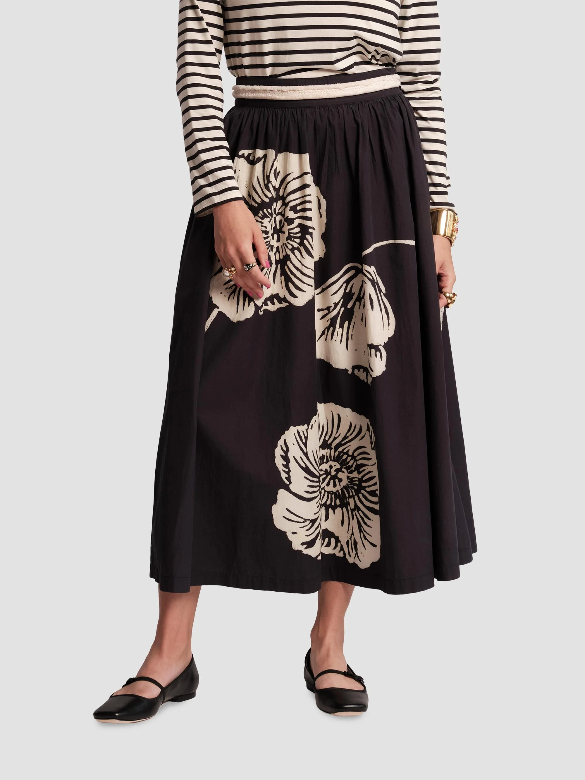 Women's Phoebe Floral Cotton Midi Skirt - Navy Multi - 1