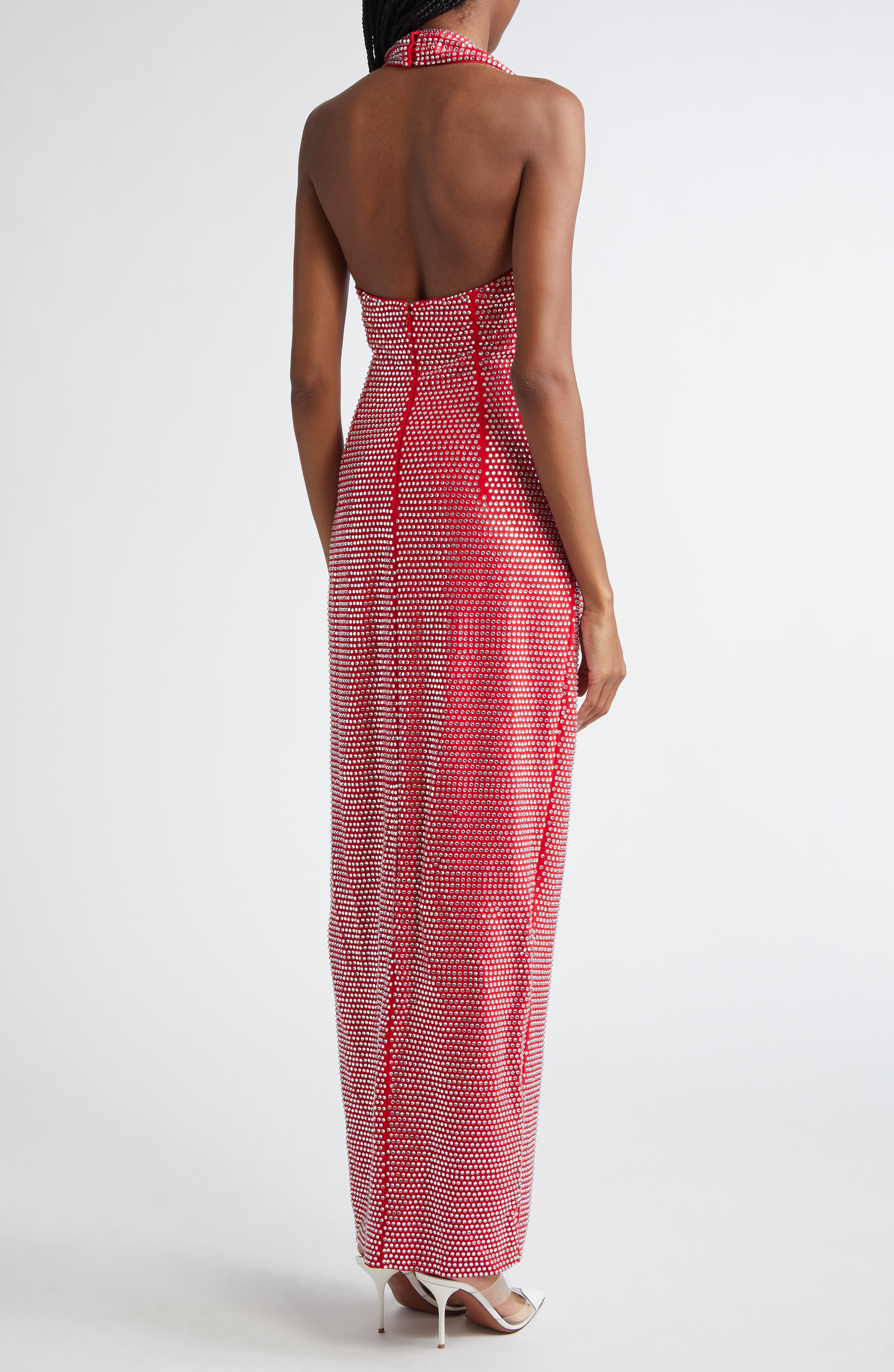 Area Crystal Embellished Halter Gown in Carmine at Nordstrom - 2