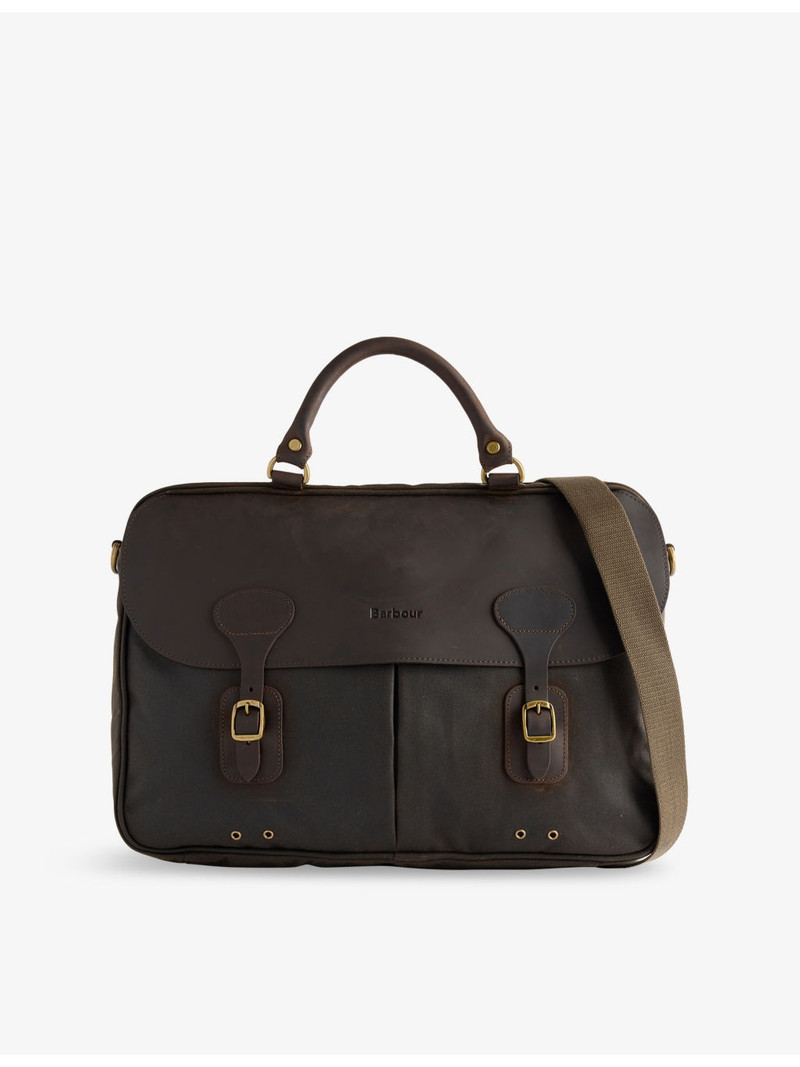 Leather-Trims Waxed-Cotton Briefcase 1