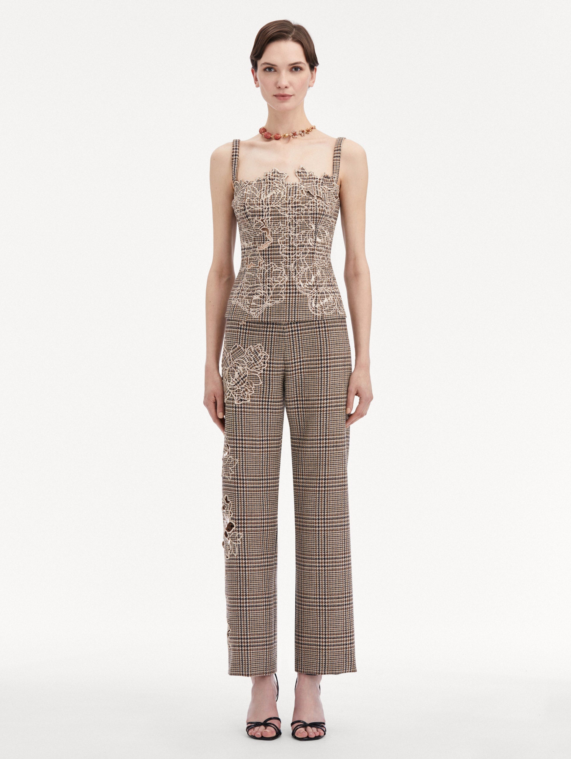 PEONY GUIPURE APPLIQUÉ PLAID TANK - 3