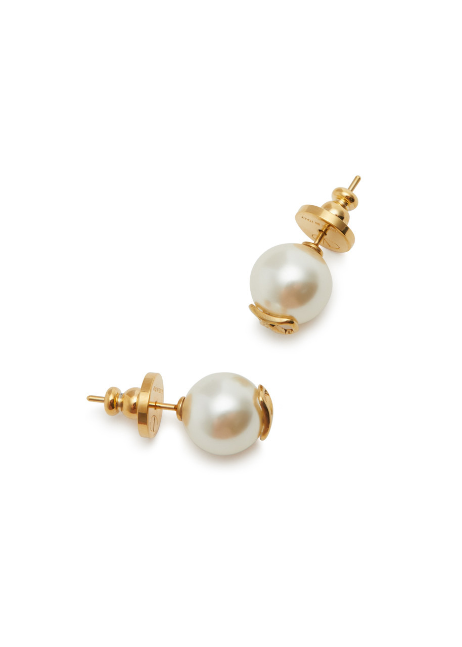 VLogo faux pearl stud earrings - 3
