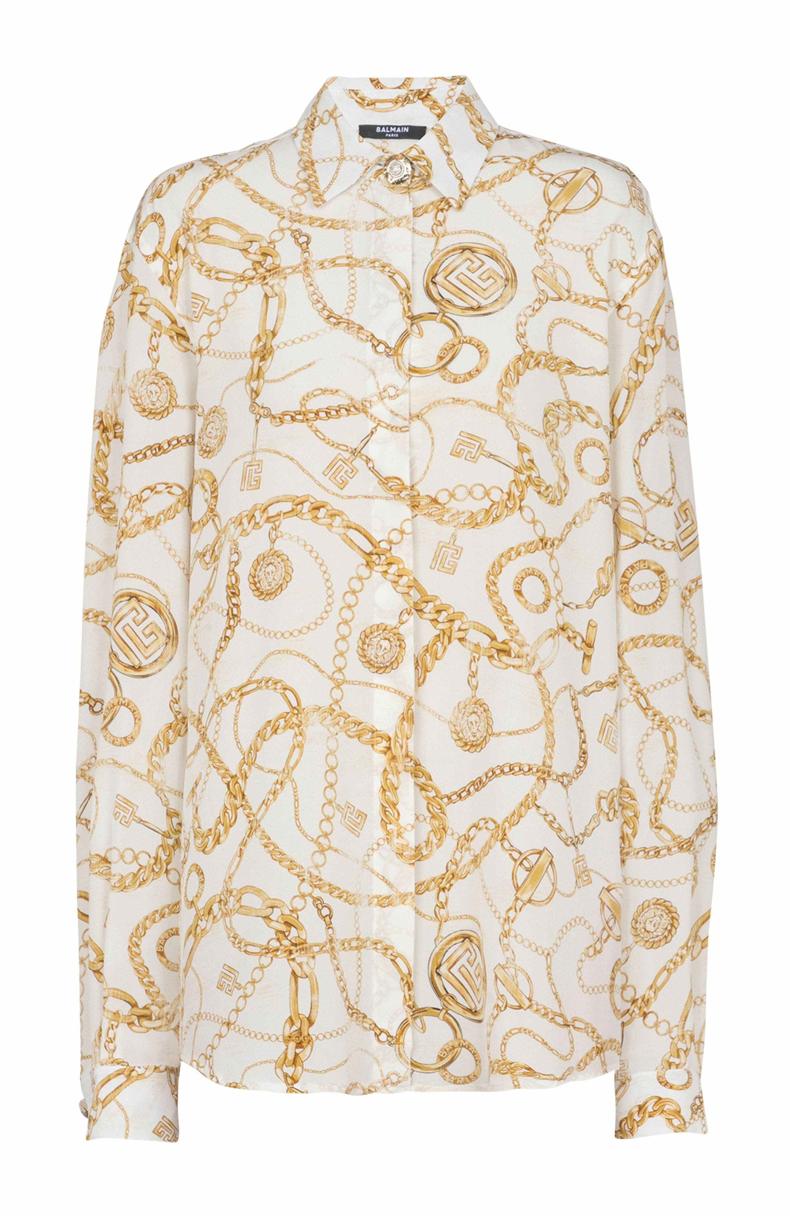 Printed silk shirt with Balmain Chains pattern in Gold at Nordstrom - 5