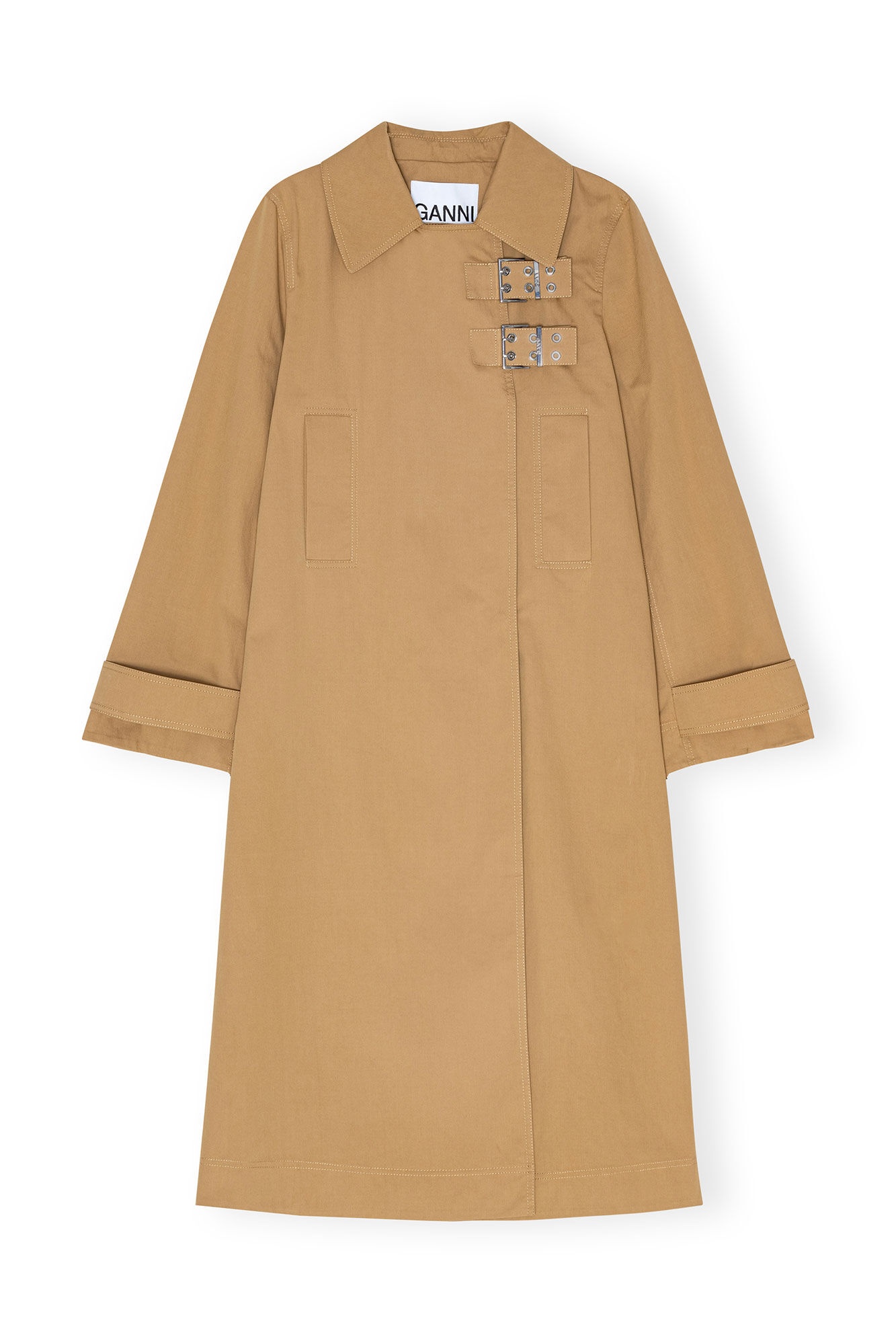 BEIGE COTTON TWILL BUCKLE COAT - 1