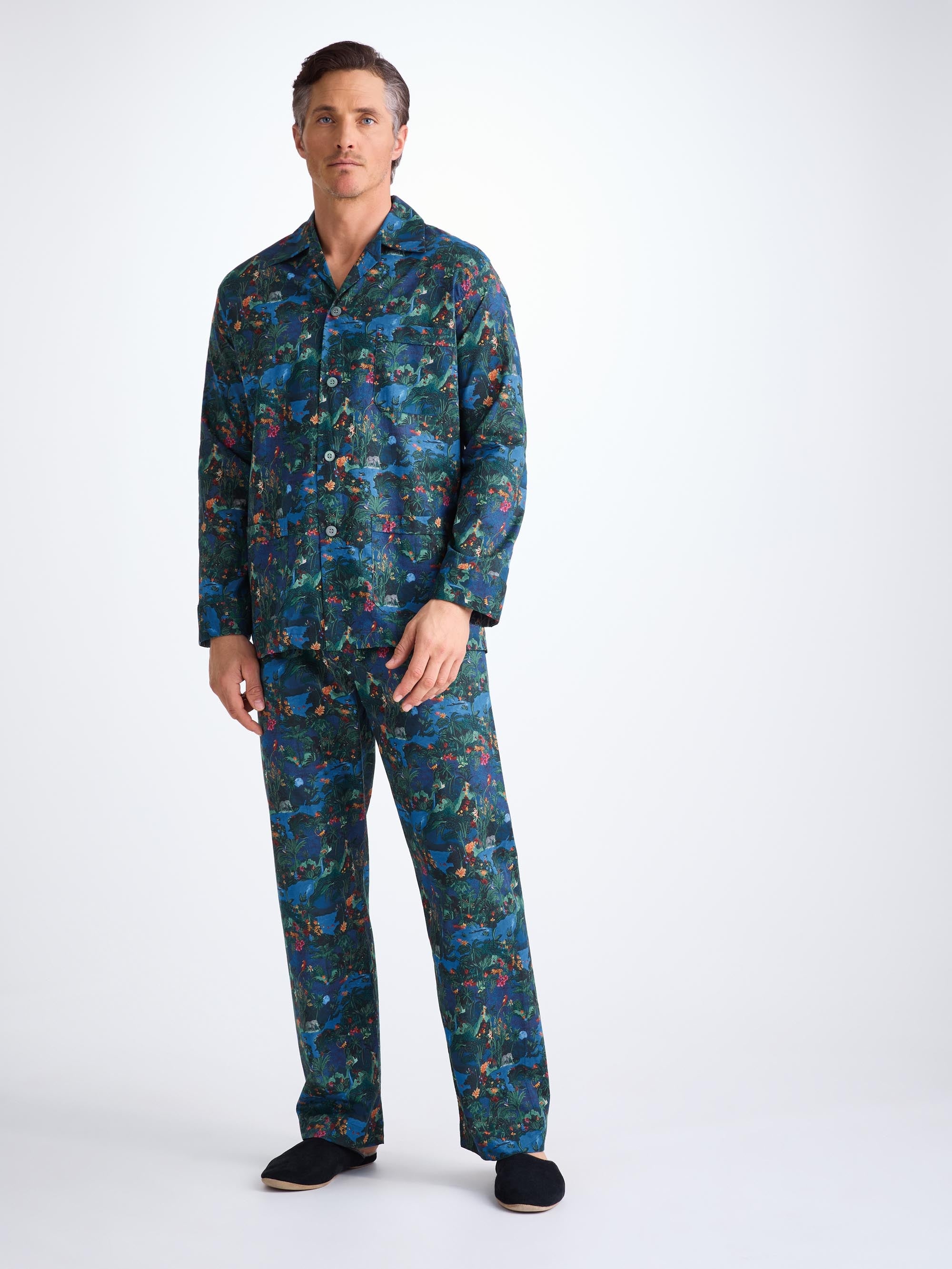 Men's Classic Fit Pajamas Cotton Batiste Multi Midnight Jungle Print - 3