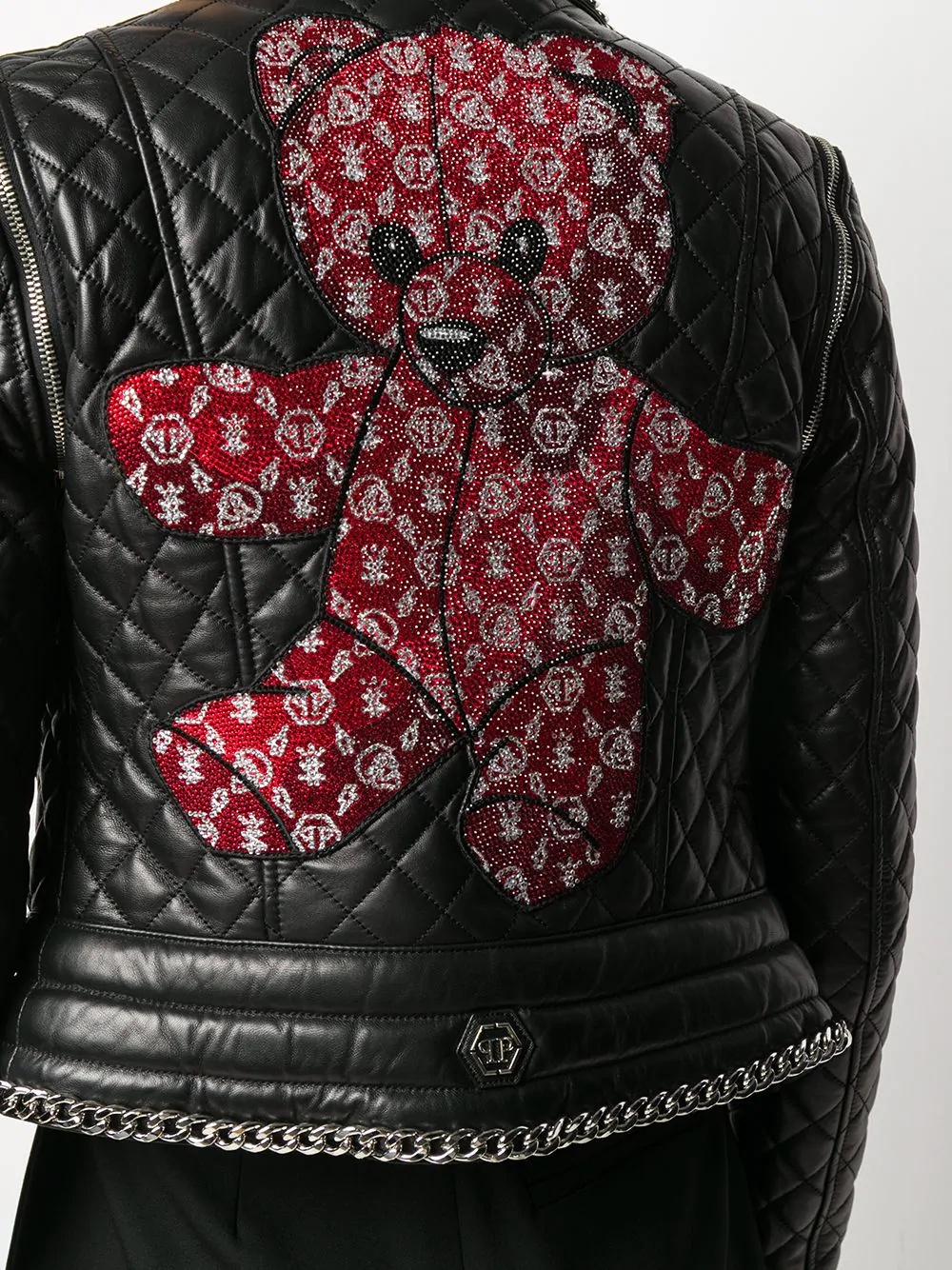 chain-embellished quilted moto jacket - 5