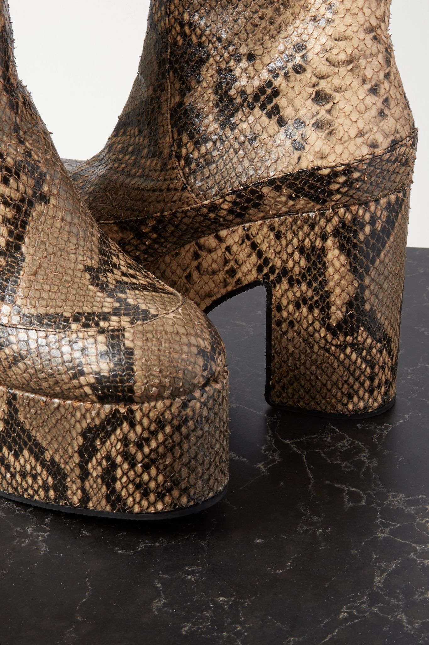 Snake-effect leather platform ankle boots - 4