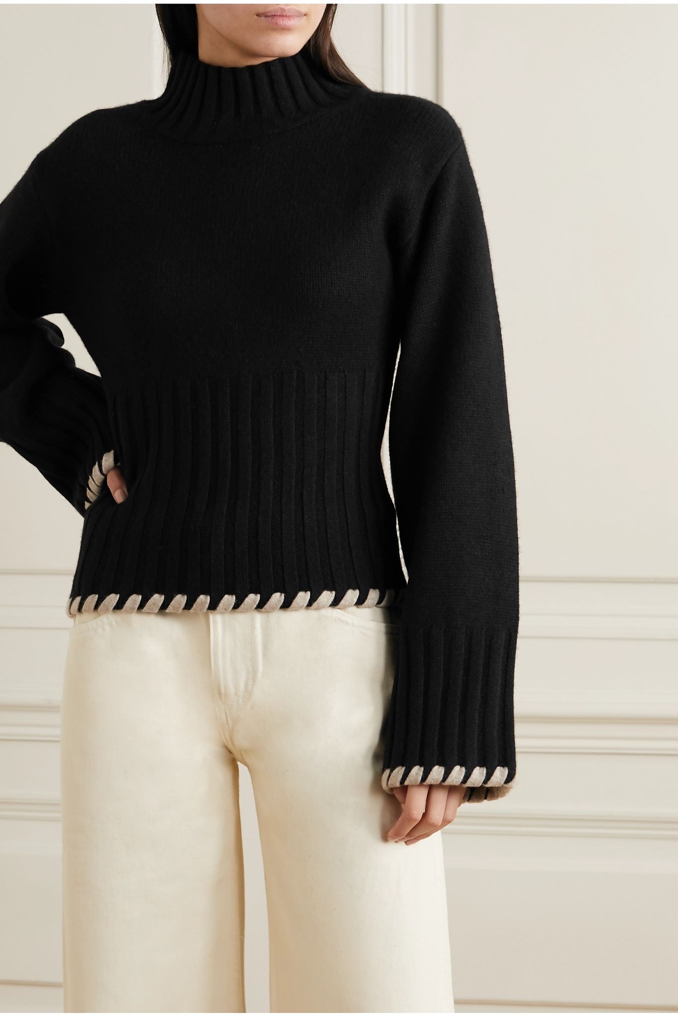 Colette whipstitched ribbed cashmere sweater - 3