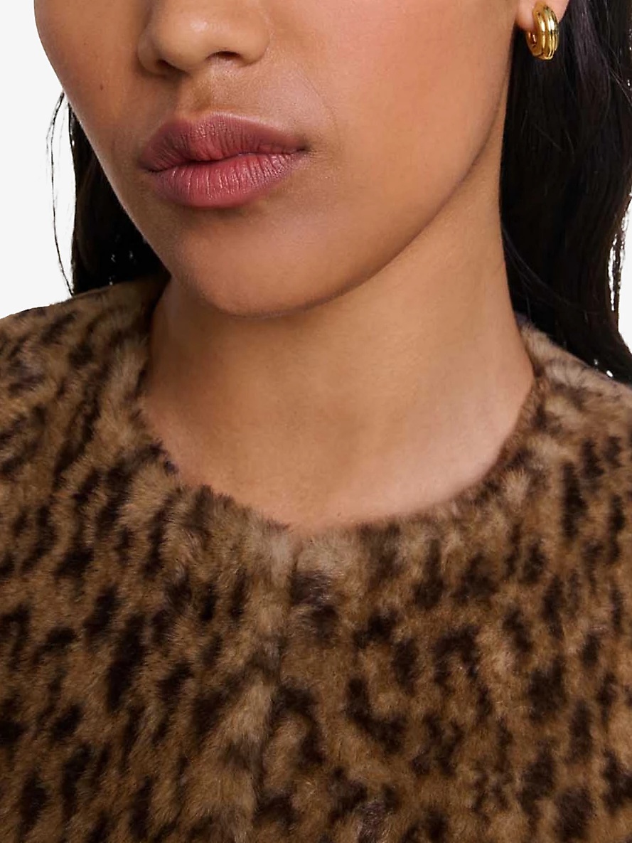 Leopard-print round-neck faux-fur jacket - 6