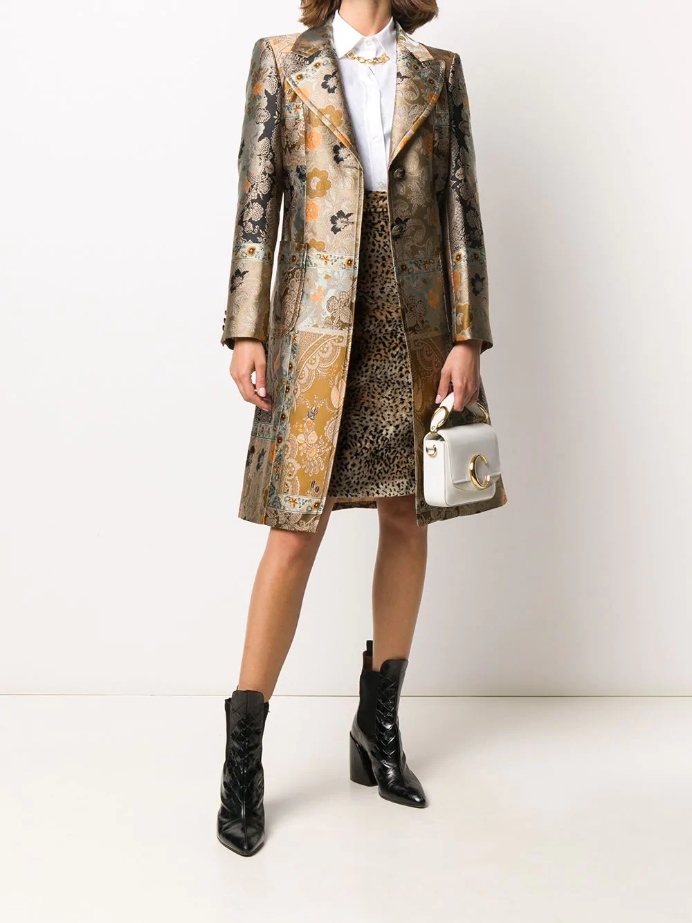 patchwork jacquard coat - 2