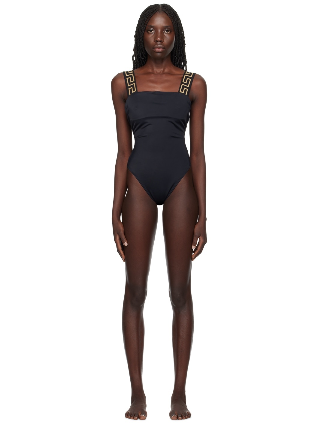 Black Greca Border Swimsuit - 1