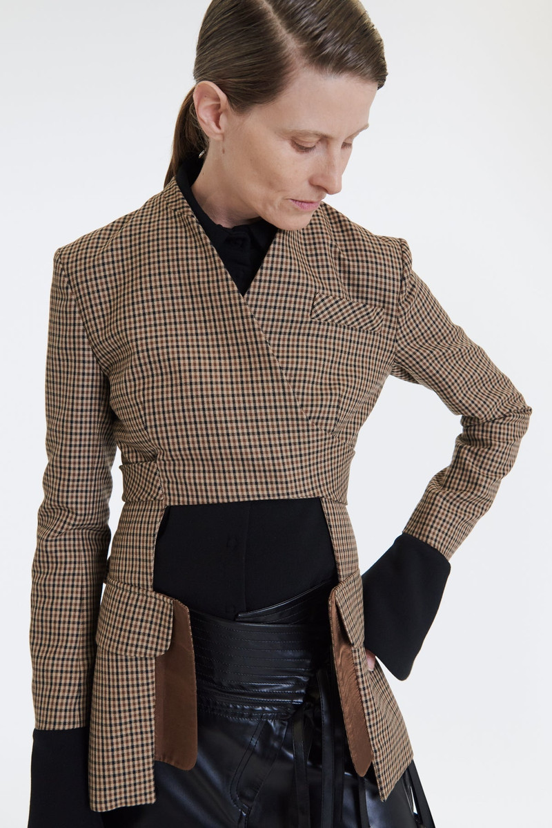 COLLARLESS DECONSTRUCTED JACKET GINGHAM 2