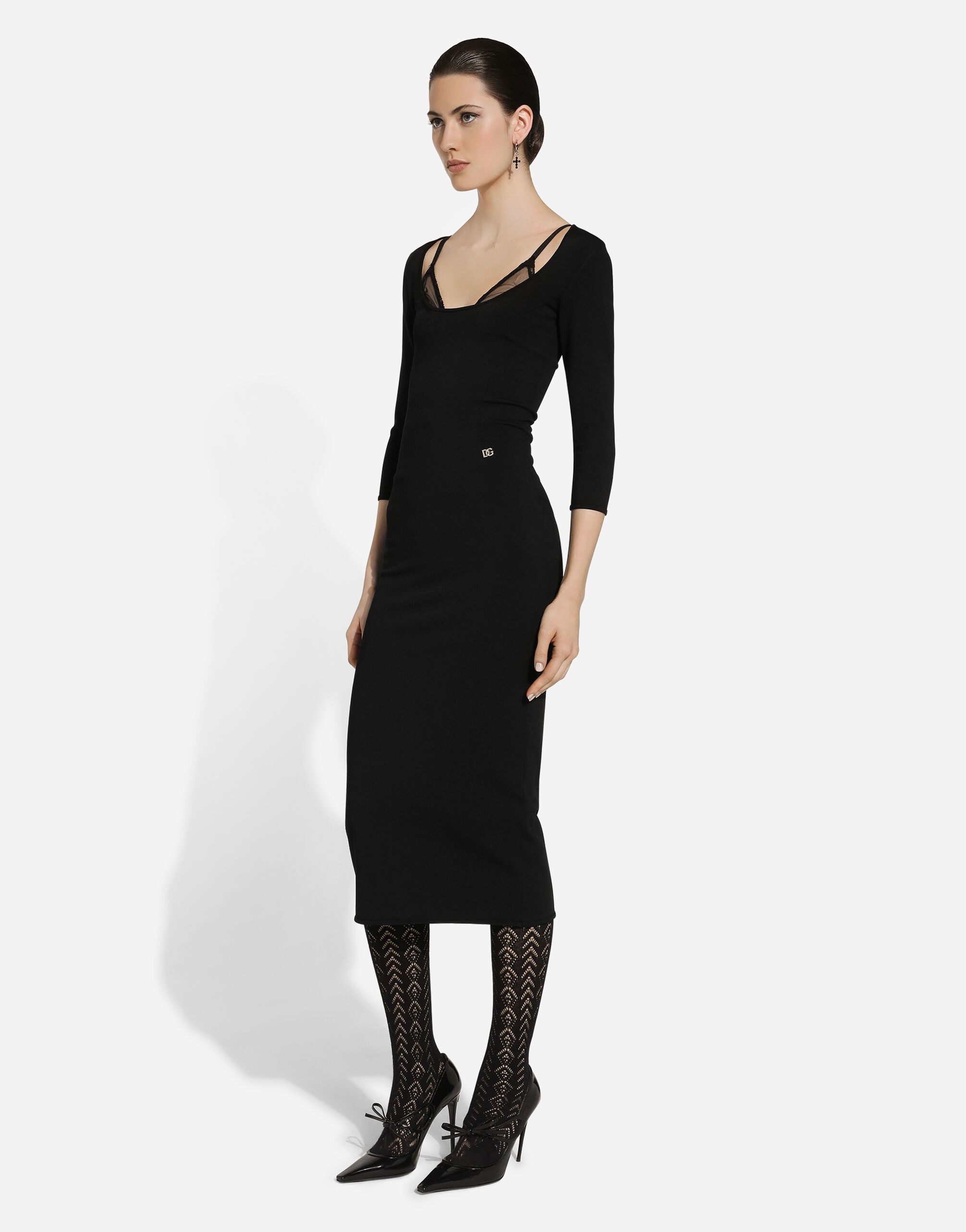 Calf-length viscose knit dress - 5