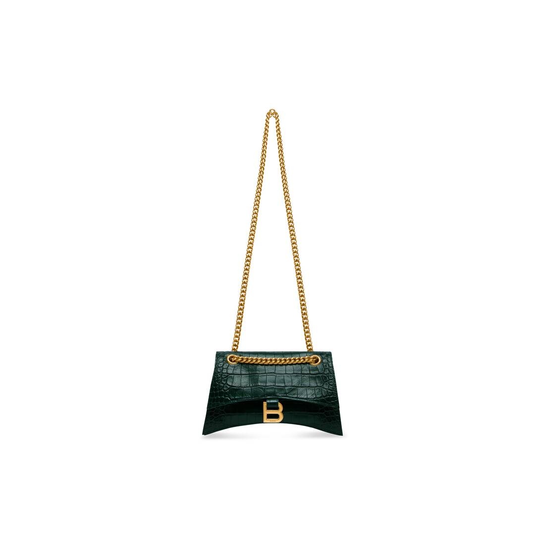 Women's Crush Small Chain Bag Crocodile Embossed in Forest Green - 9
