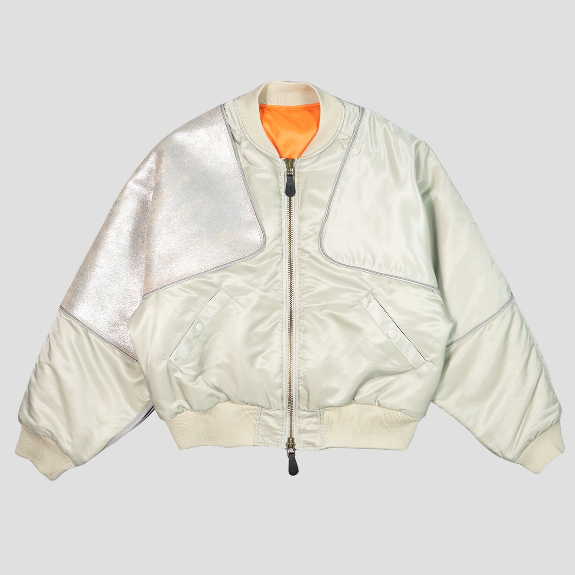 Sham Convertible Cracked Leather-Trimmed Shell Bomber Jacket