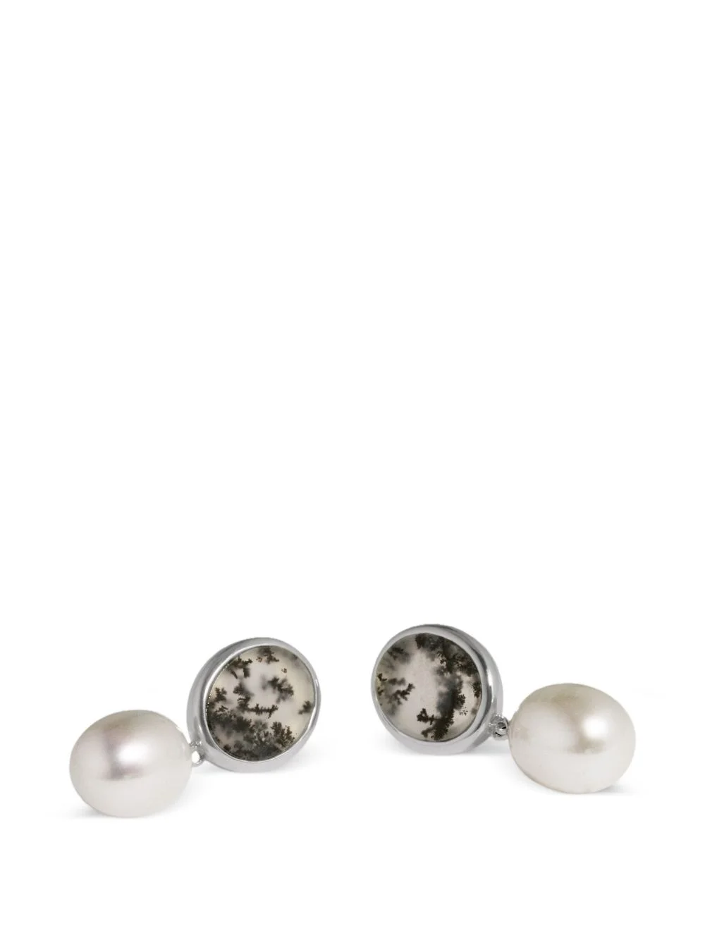 dendritic agate pearl drop earrings - 1