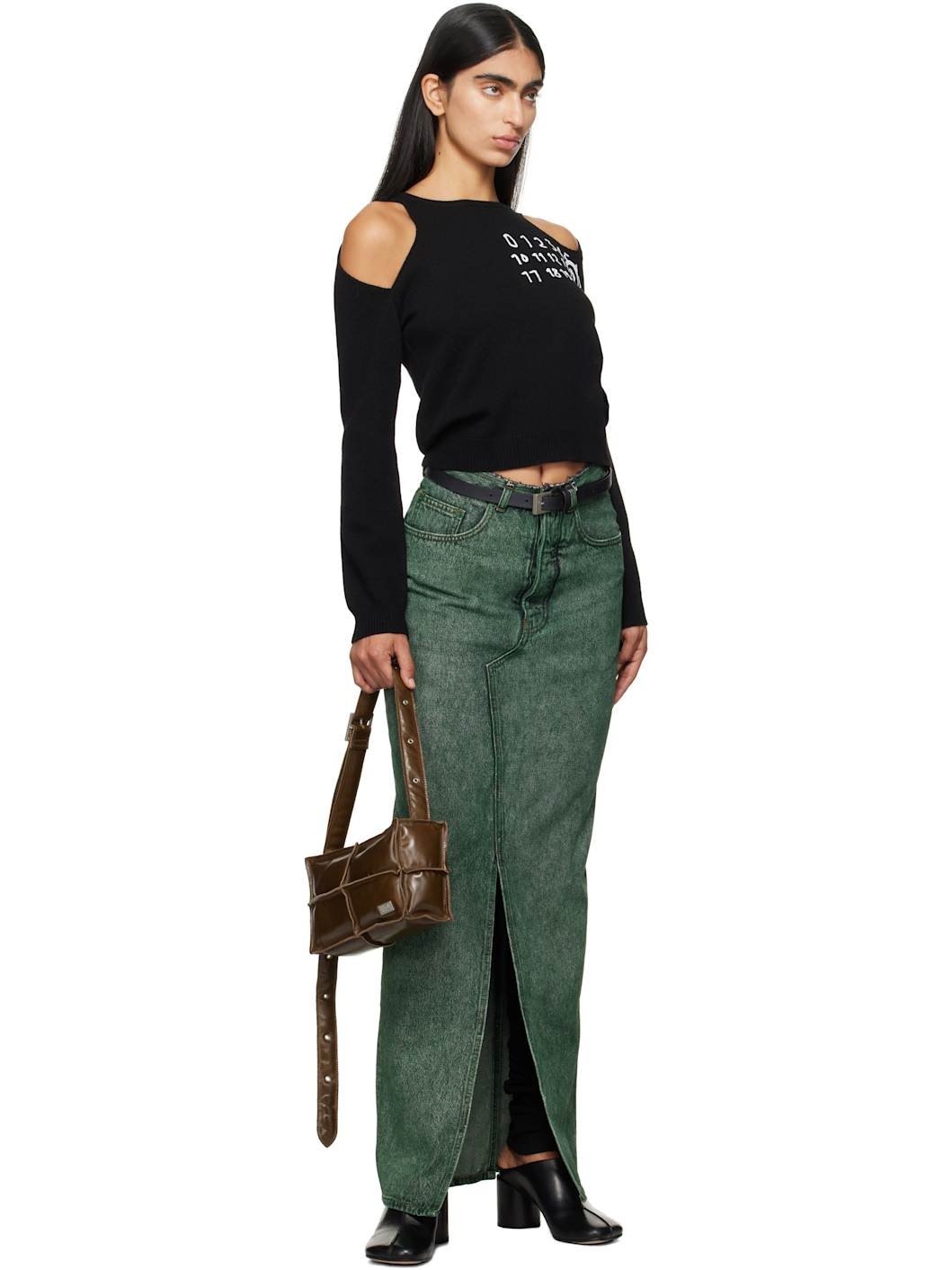 Green Long Denim Maxi Skirt - 5