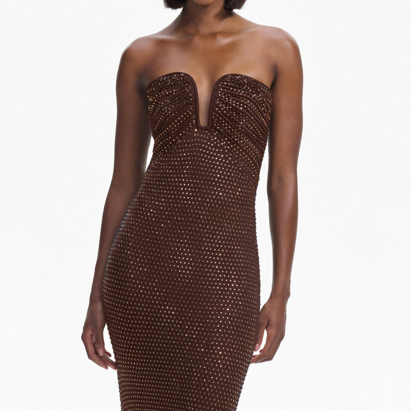 self portrait brown rhinestone dress Rent Self Portrait Khaki Rhinestone Maxi Dress