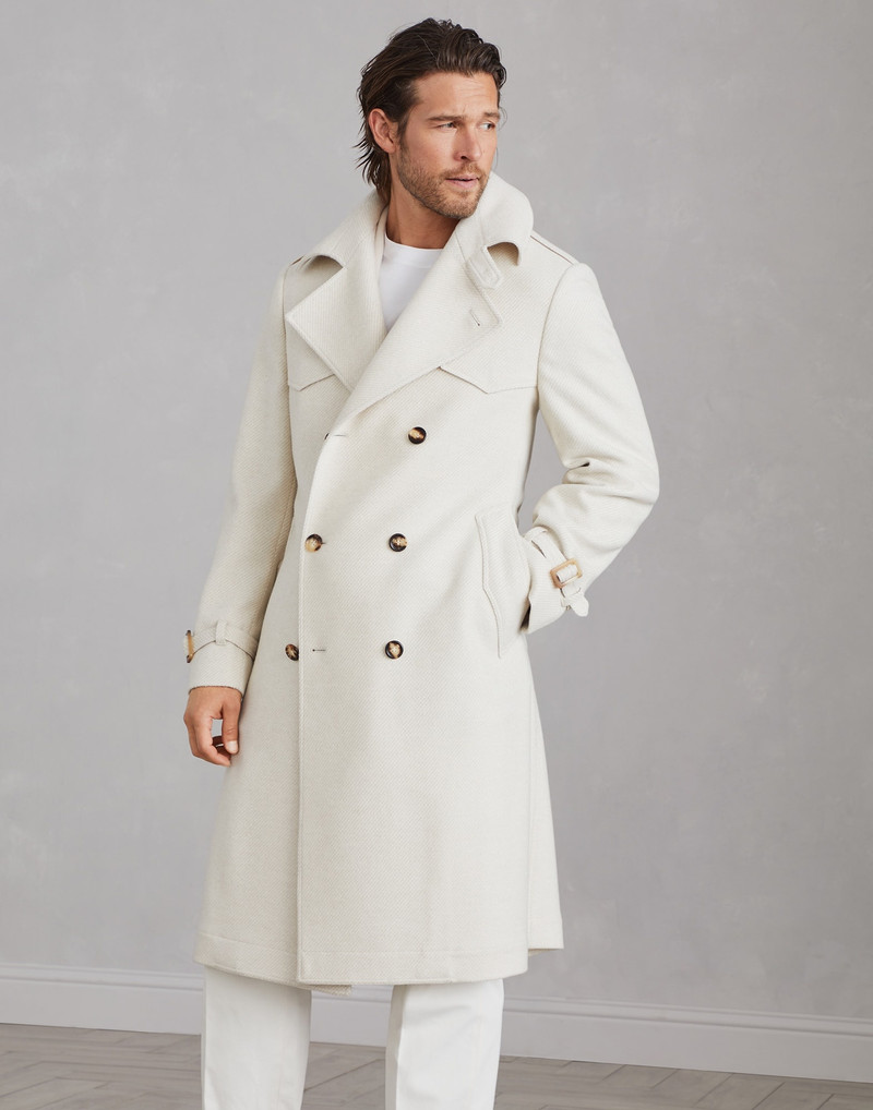 Wool, silk and cashmere diagonal trench coat 1