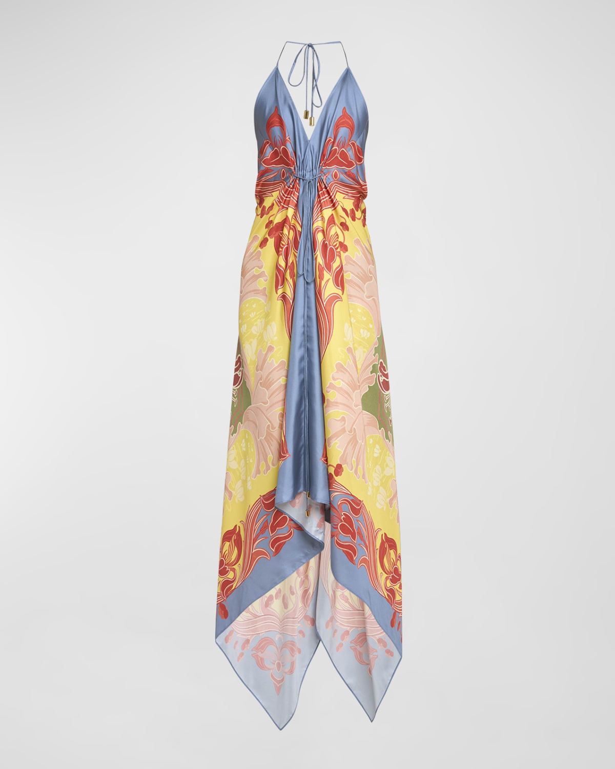 Wallpaper-Print Halter High-Low Foulard Sundress - 1